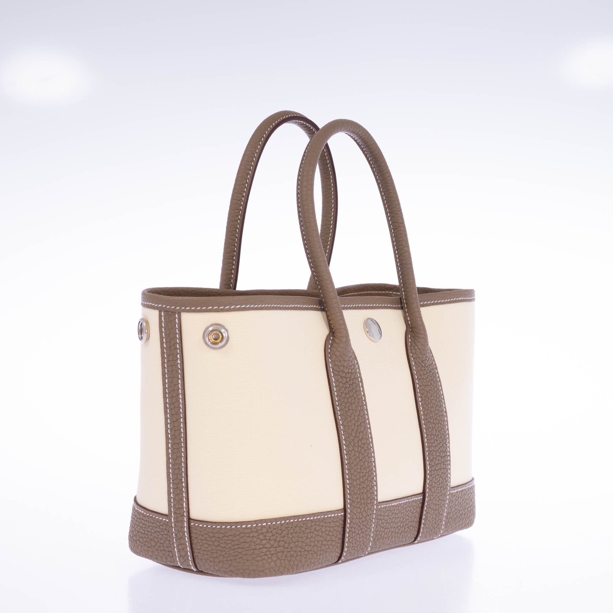 Hermès Garden Party Neo 23 Vanille Toile Officier & Étoupe Negonda Palladium Hardware