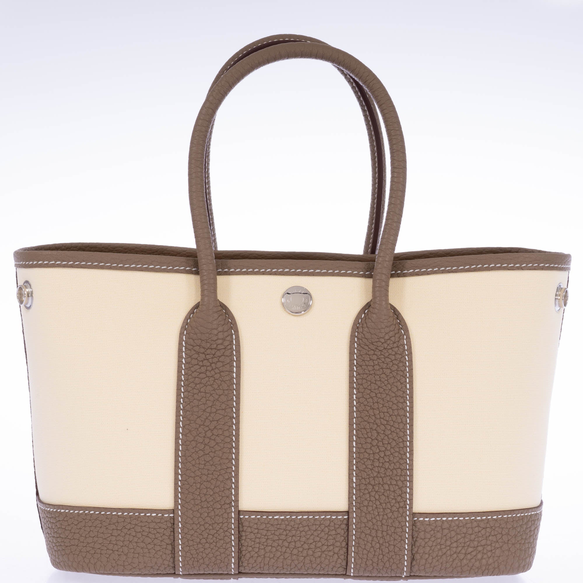 Hermès Garden Party Neo 23 Vanille Toile Officier & Étoupe Negonda Palladium Hardware