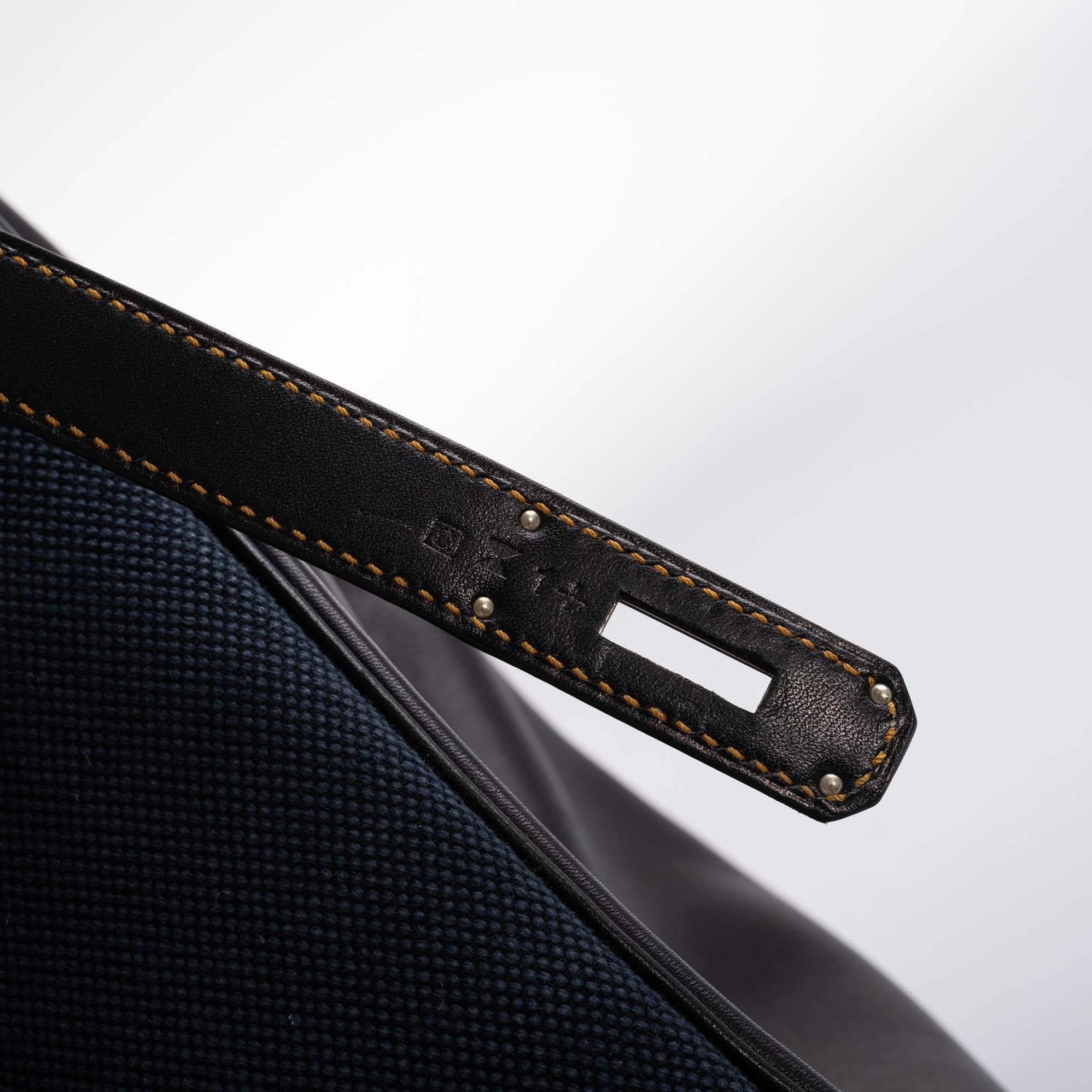 Hermès Ghillies Birkin 40 Indigo Denim and Black Tadelakt Brushed Palladium Hardware