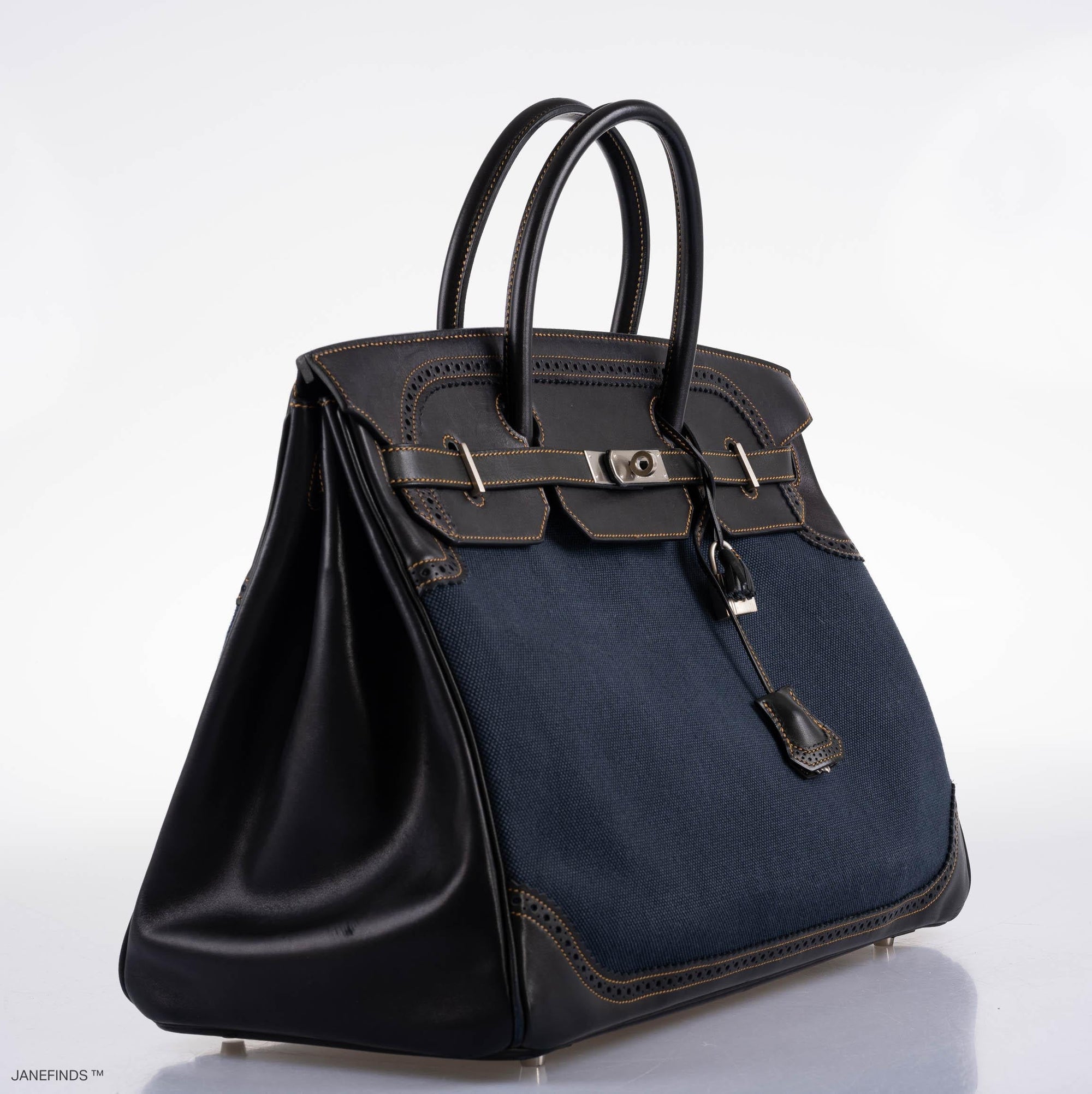 Hermès Ghillies Birkin 40 Indigo Denim and Noir Evercalf, side view