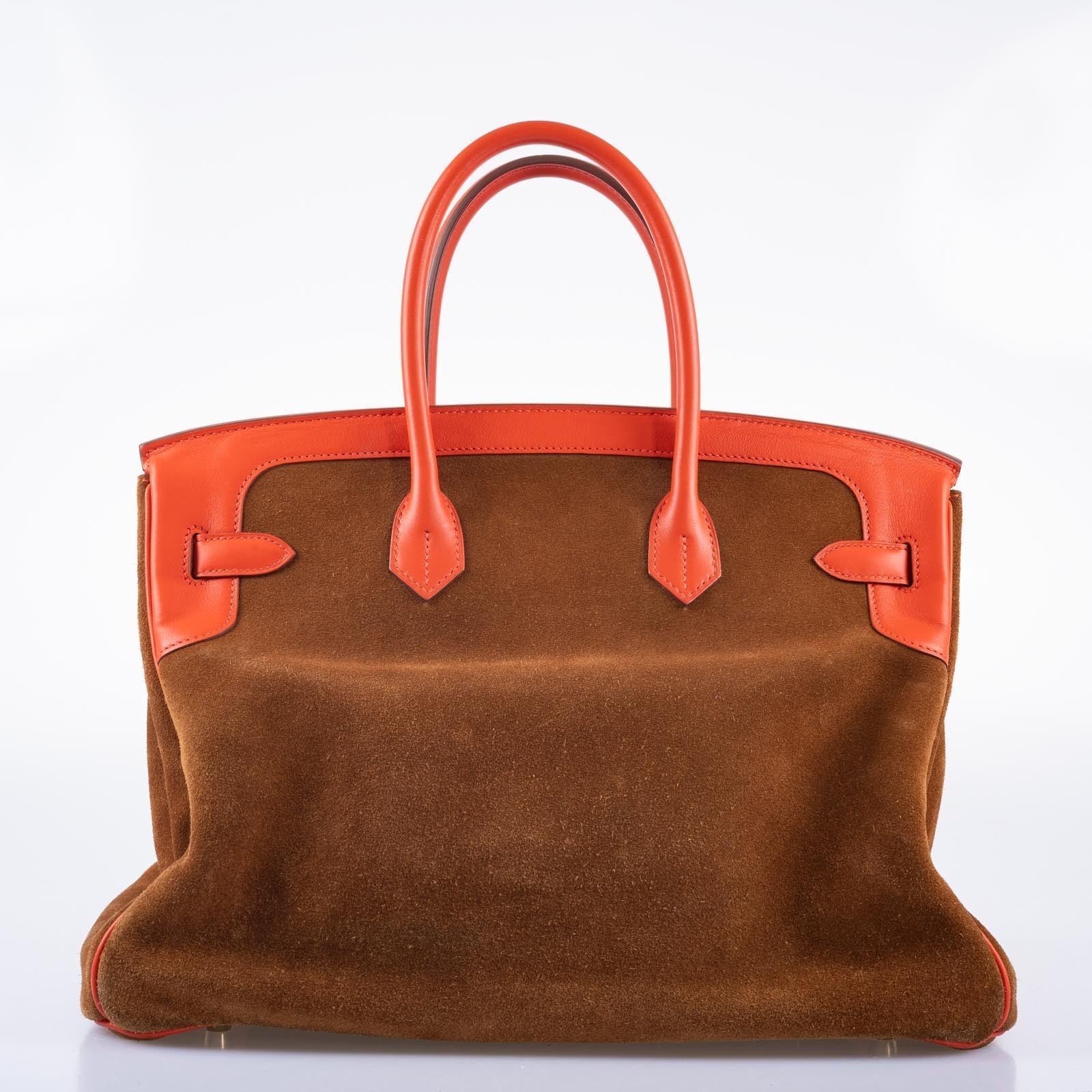 Hermès Grizzly Birkin 35 Capucine Evercolor and Fauve Suede Permabrass Hardware