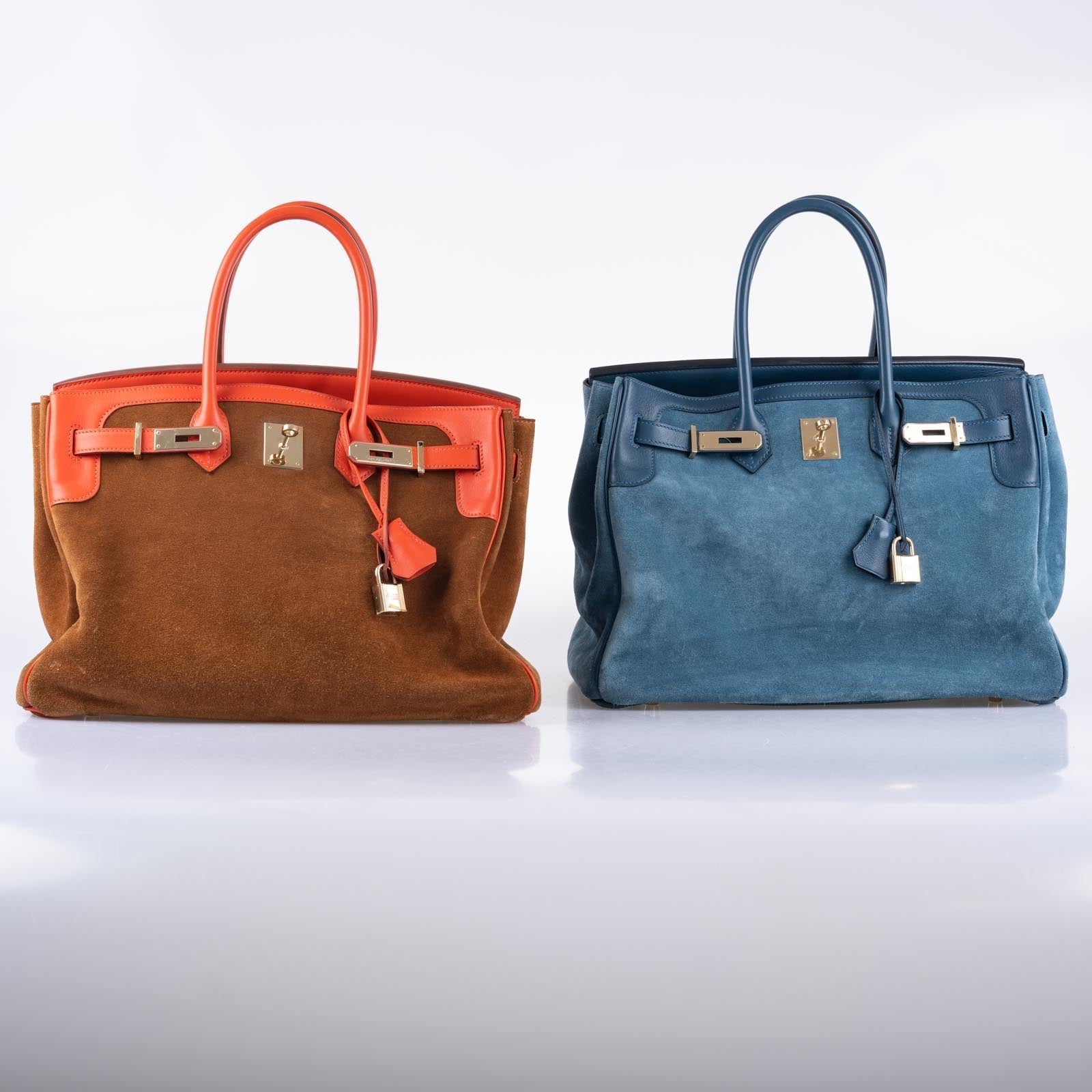 Hermès Grizzly Birkin 35 Capucine Evercolor and Fauve Suede Permabrass Hardware