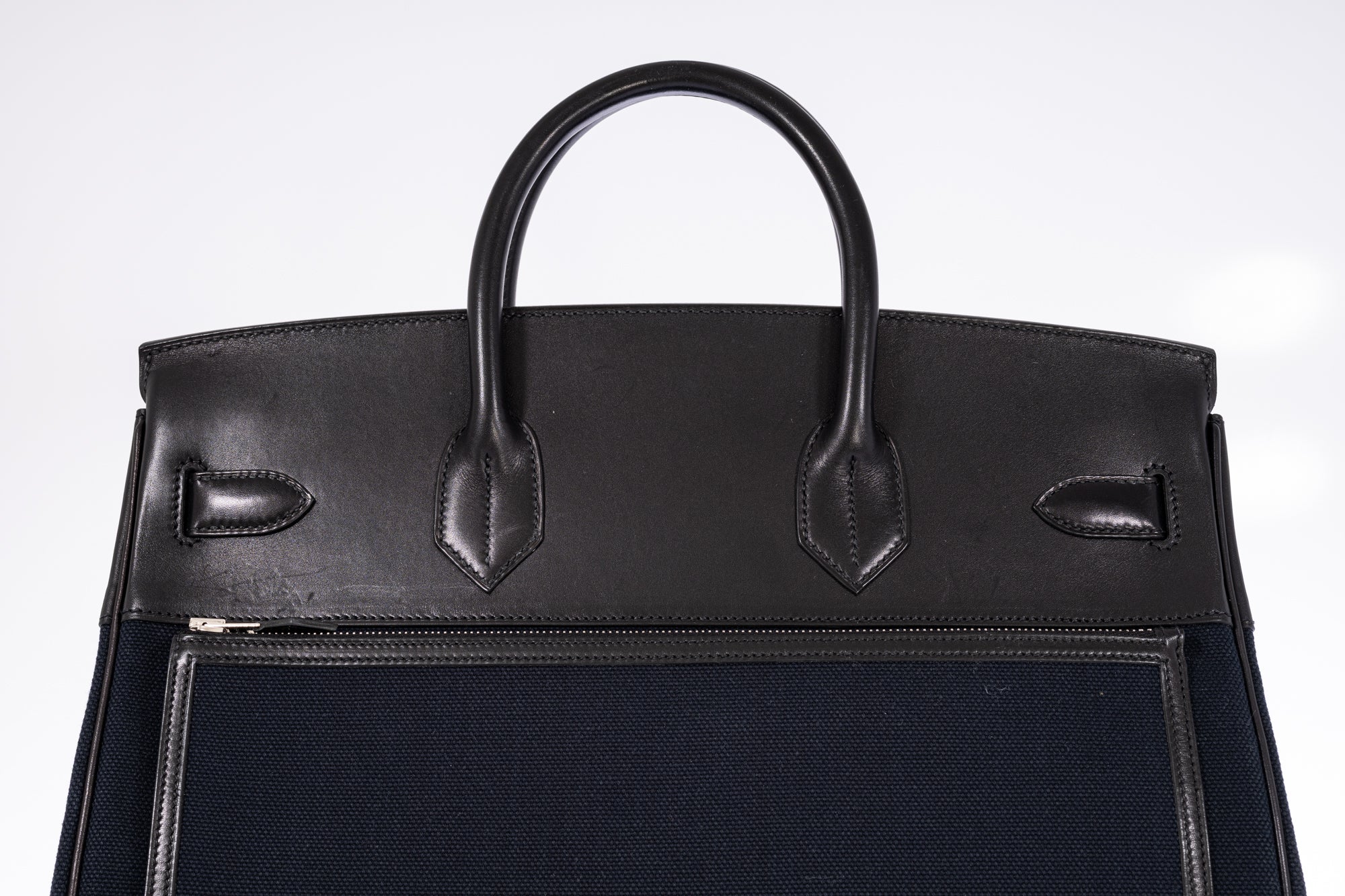 Hermès HAC 40 Cargo Bleu Marine Toile Black Box Calf Palladium Hardware