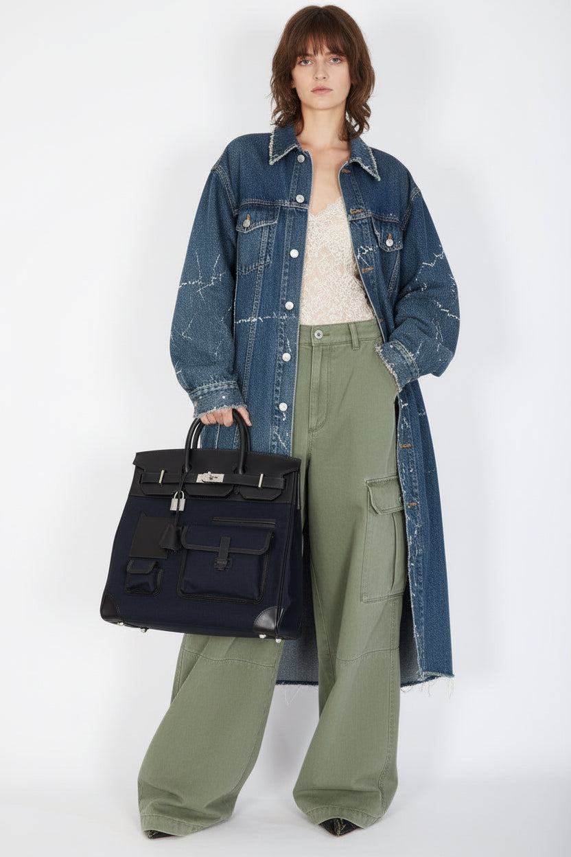 Hermès HAC 40 Cargo Bleu Marine Toile Black Box Calf Palladium Hardware