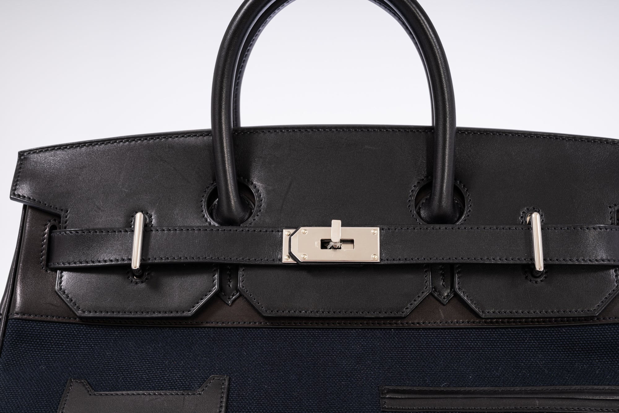 Hermès HAC 40 Cargo Bleu Marine Toile Black Box Calf Palladium Hardware