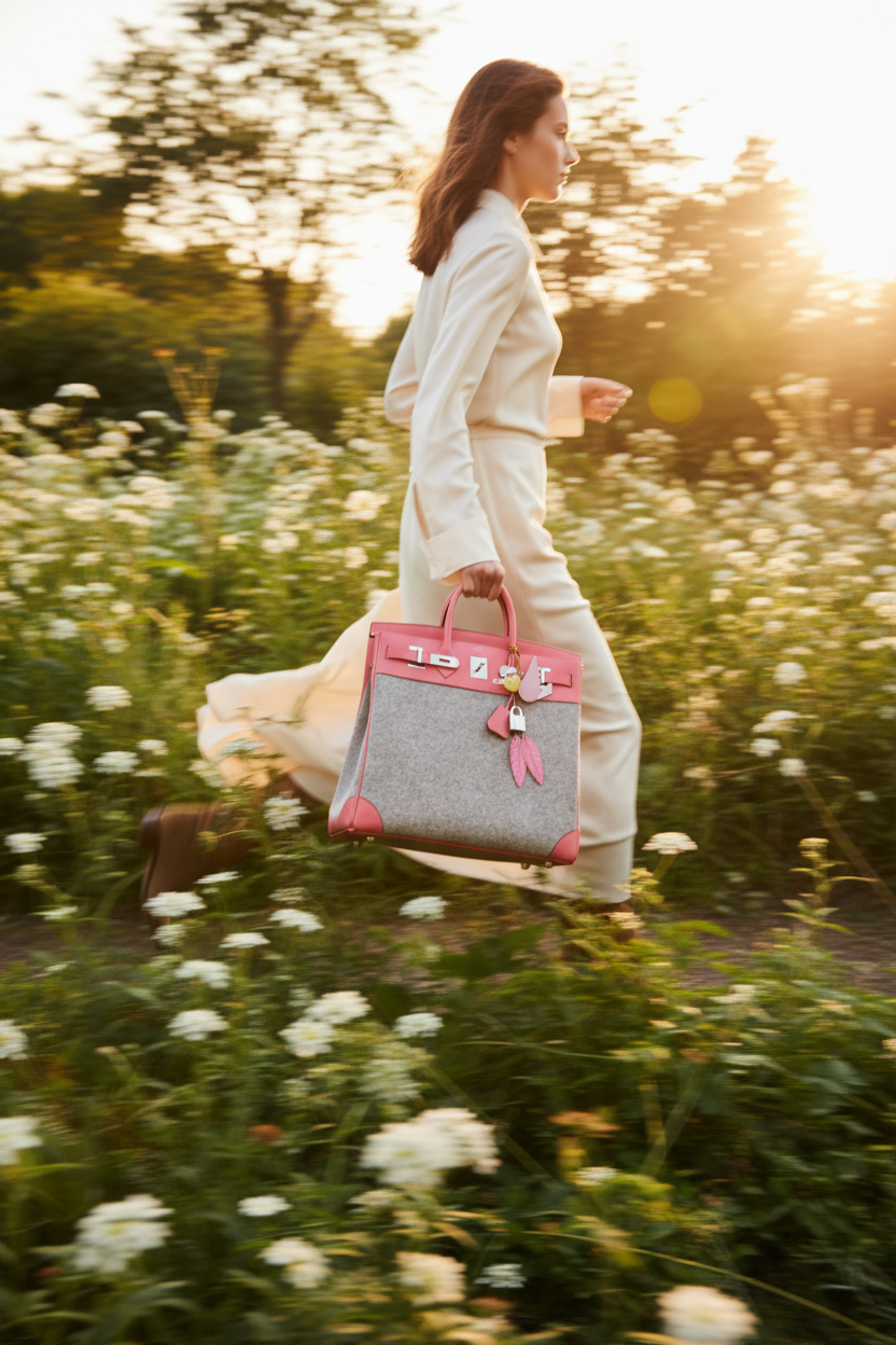 Hermès HAC 40 Toudou Rose Azalée Evercolor Gris Clair Wool Palladium Hardware