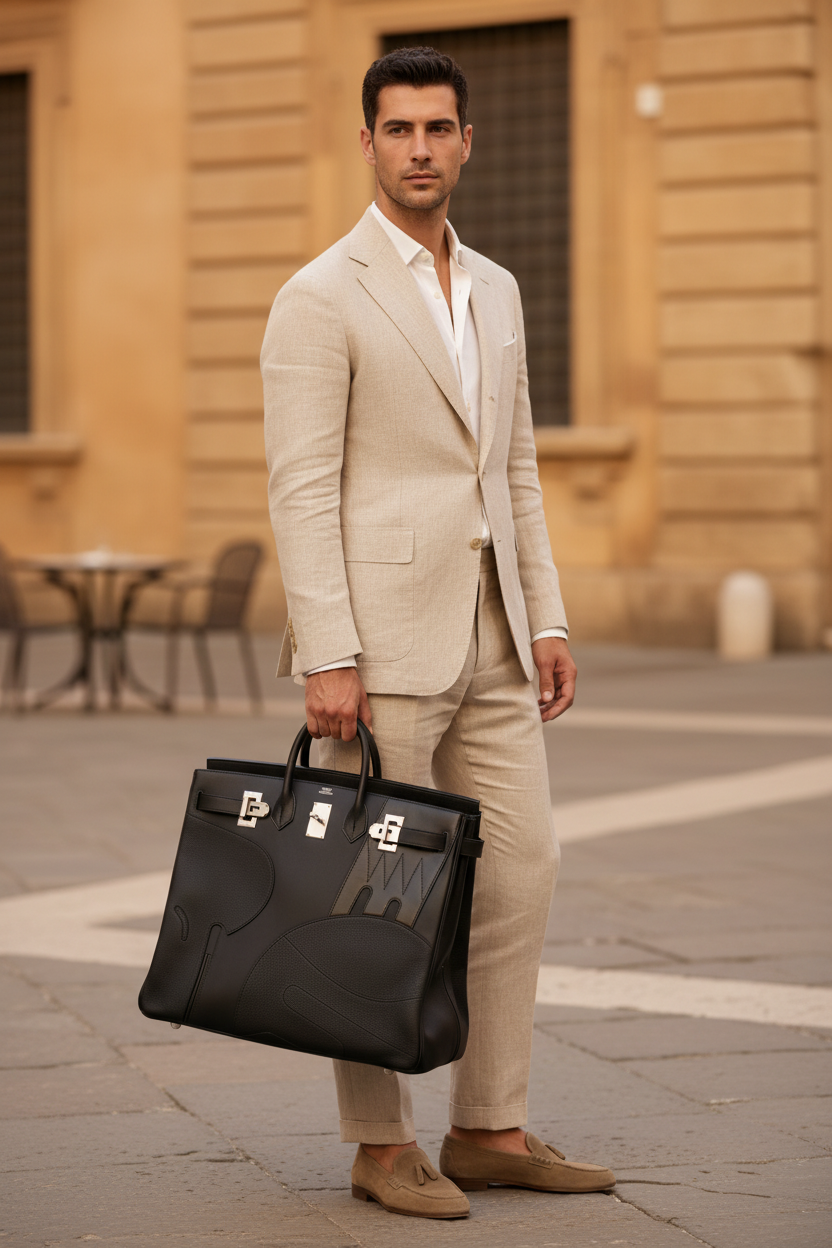 Hermès HAC 50 en Selle Noir Togo/Swift/Box Palladium Hardware