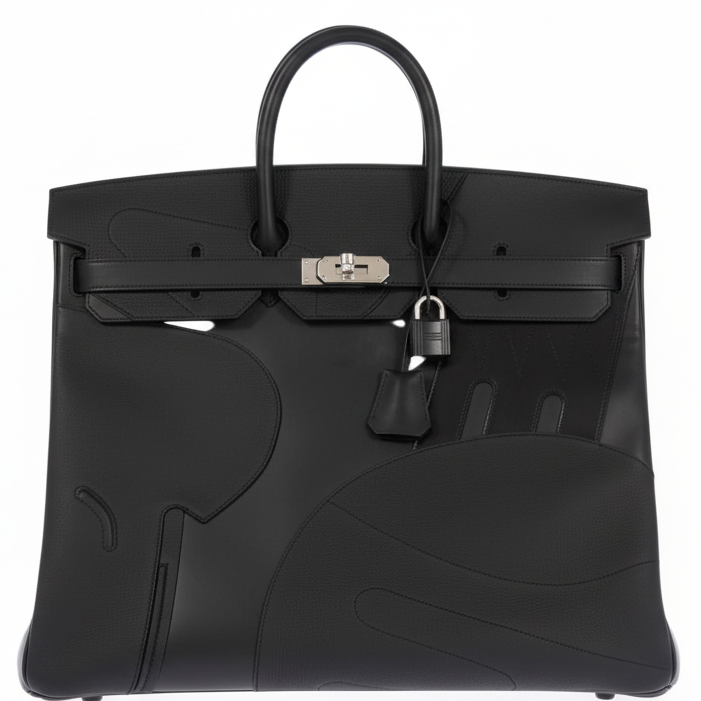 Hermès HAC 50 en Selle Noir Togo/Swift/Box Palladium Hardware