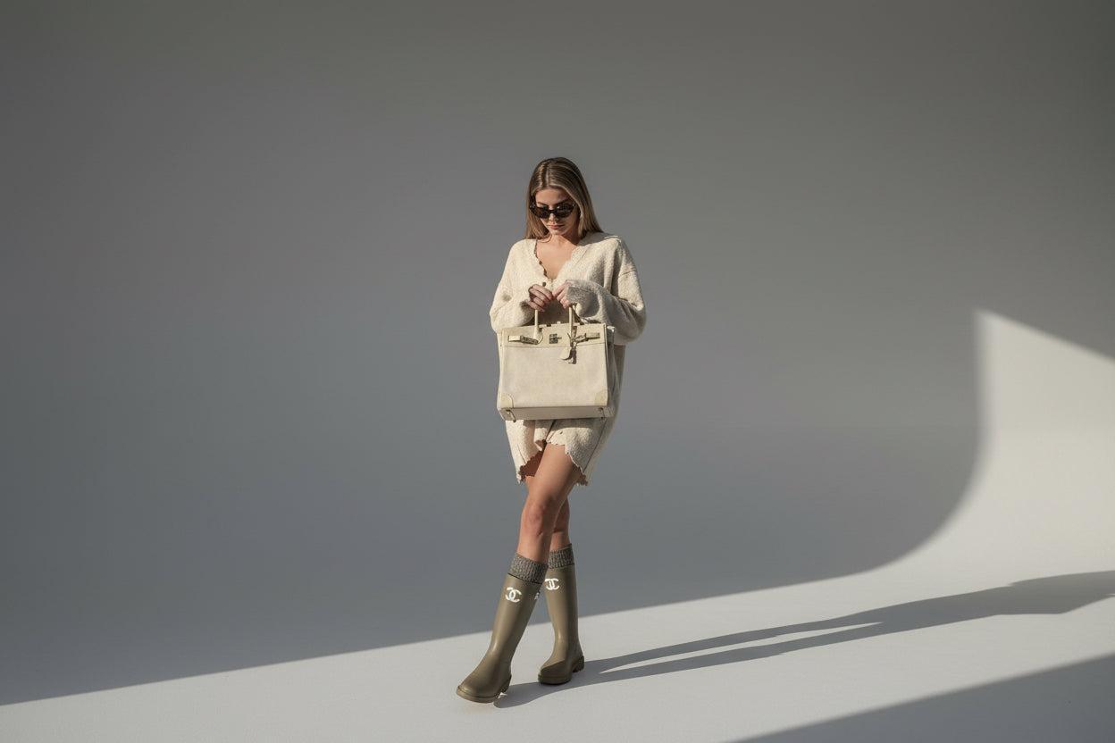 Hermès HAC Birkin 32 Parchemin Ostrich & Toile Palladium Hardware