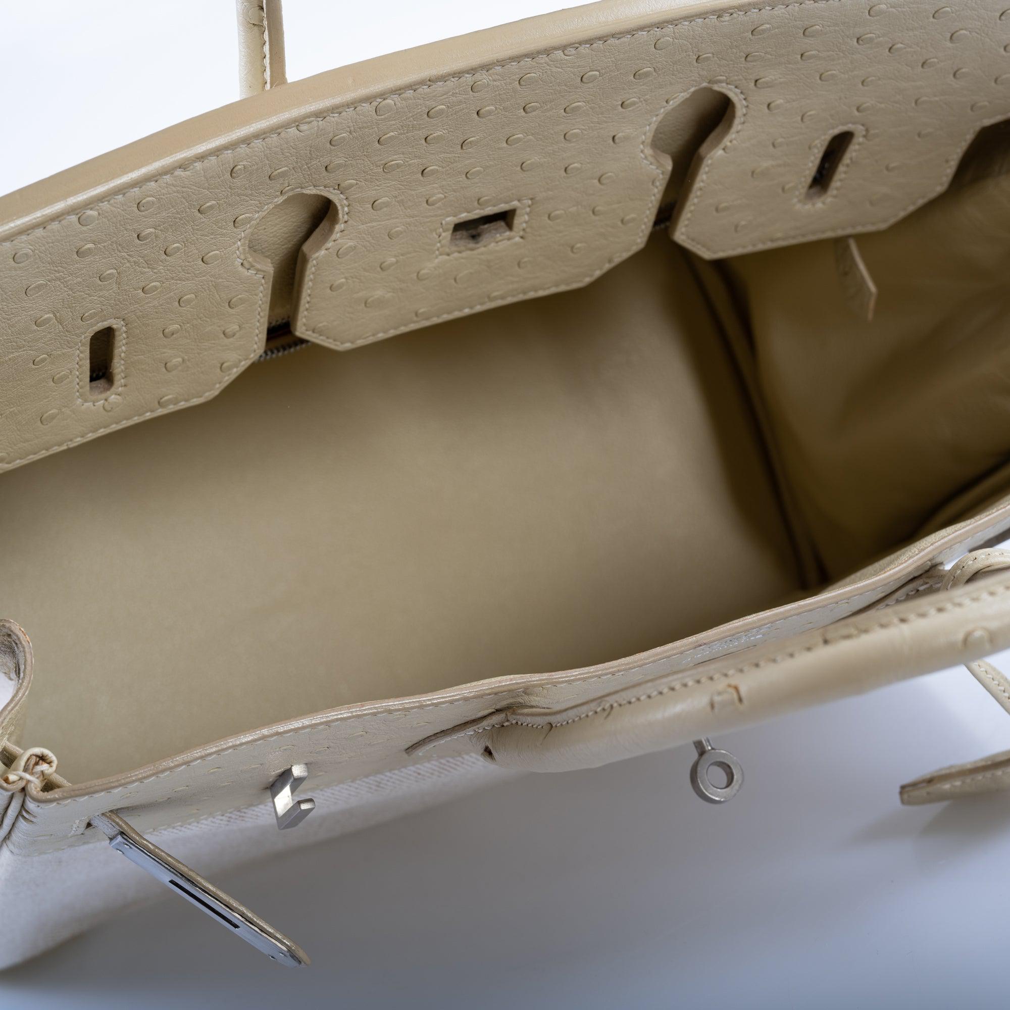 Hermès HAC Birkin 32 Parchemin Ostrich & Toile Palladium Hardware