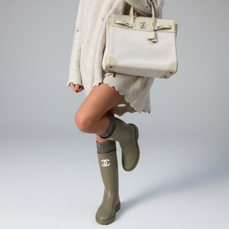 Hermès HAC Birkin 32 Parchemin Ostrich & Toile Palladium Hardware