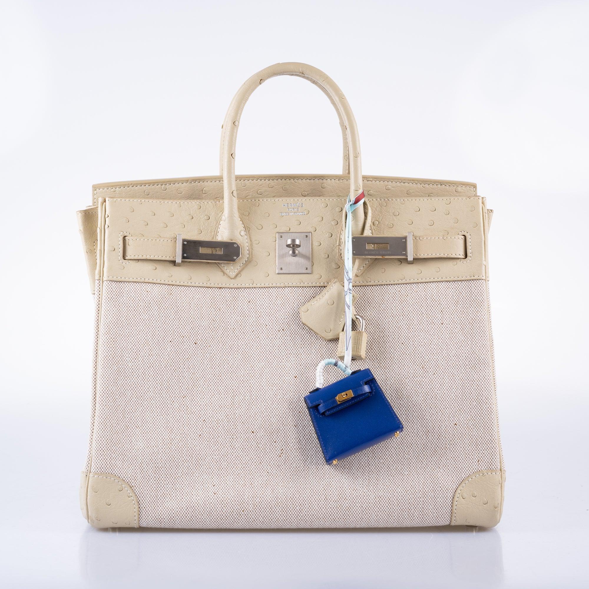 Hermès HAC Birkin 32 Parchemin Ostrich and Toile Brushed Palladium Hardware