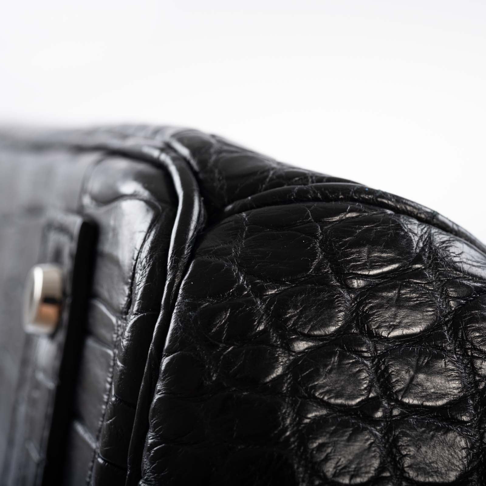 Hermès HAC Birkin 40 Black Matte Porosus Crocodile Palladium Hardware