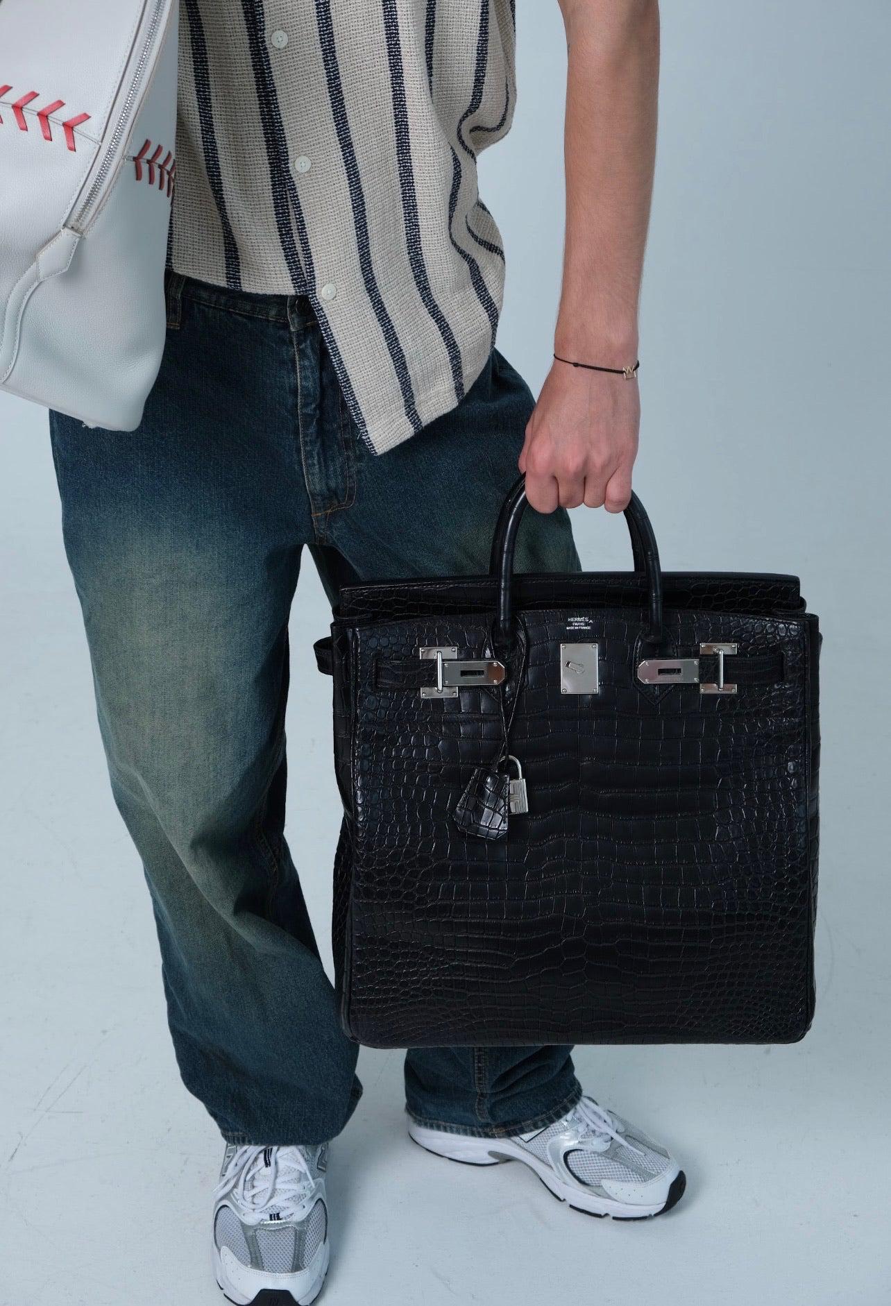 Hermès HAC Birkin 40 Black Matte Porosus Crocodile Palladium Hardware