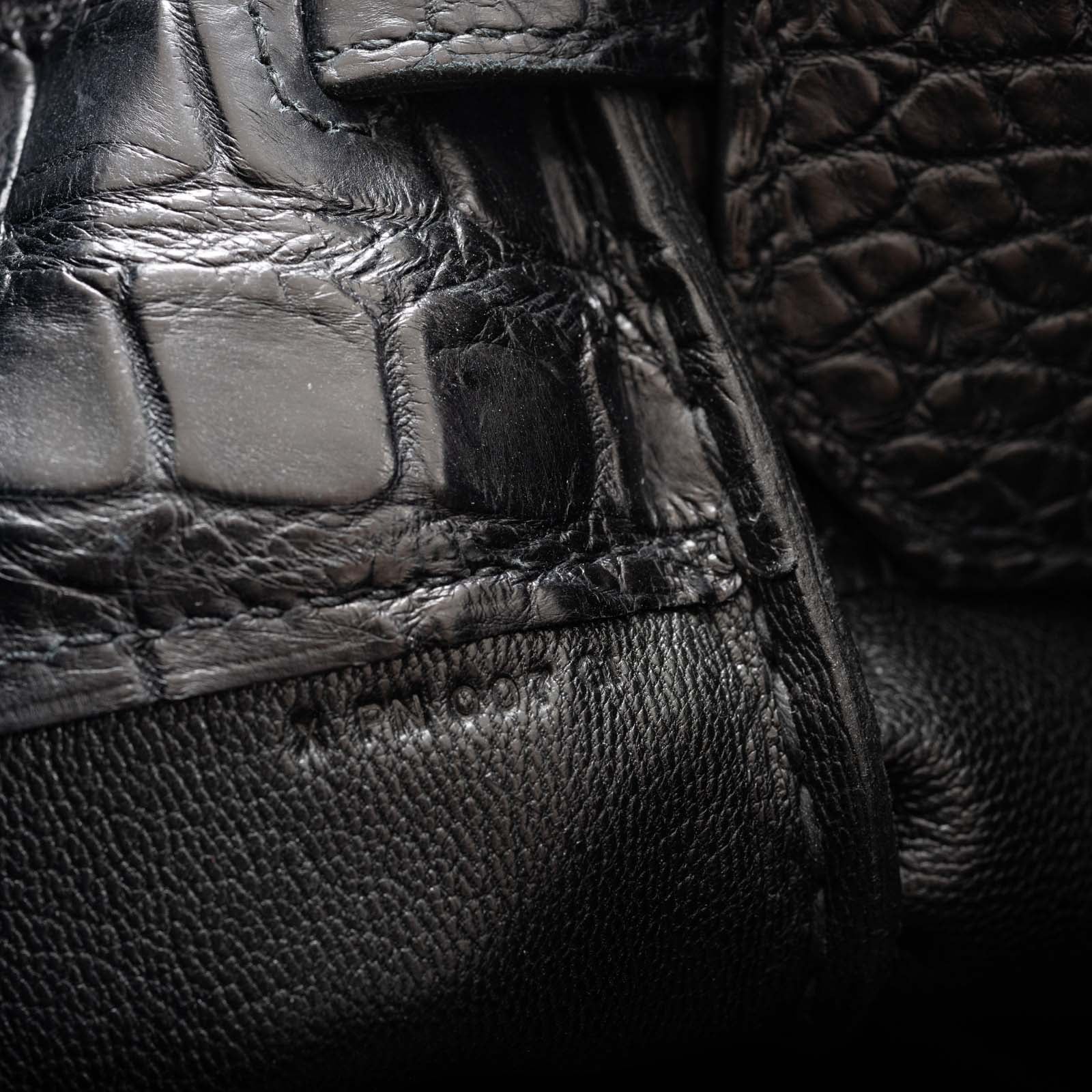 Hermès HAC Birkin 40 Black Matte Porosus Crocodile Palladium Hardware