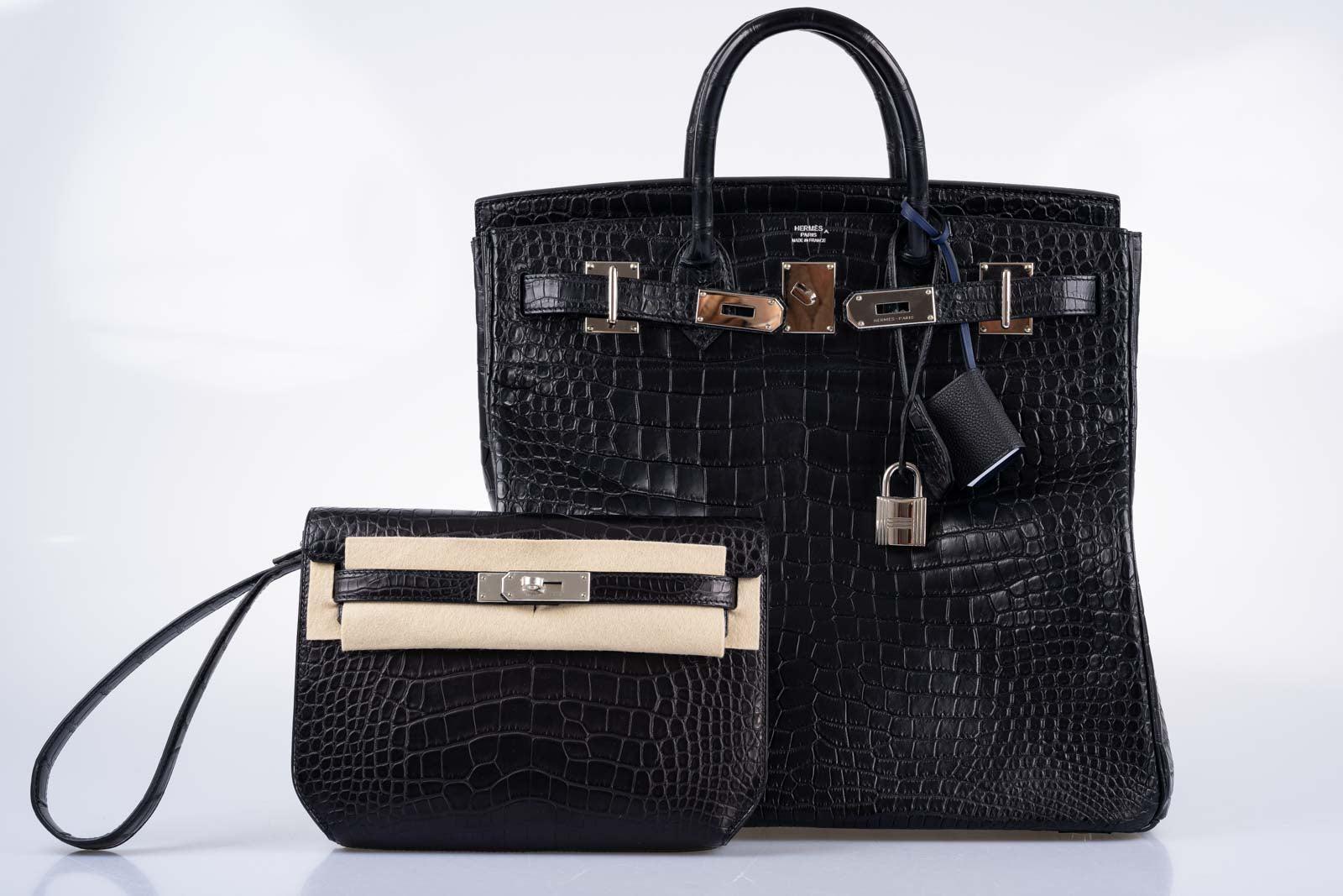 Hermès HAC Birkin 40 Black Matte Porosus Crocodile Palladium Hardware