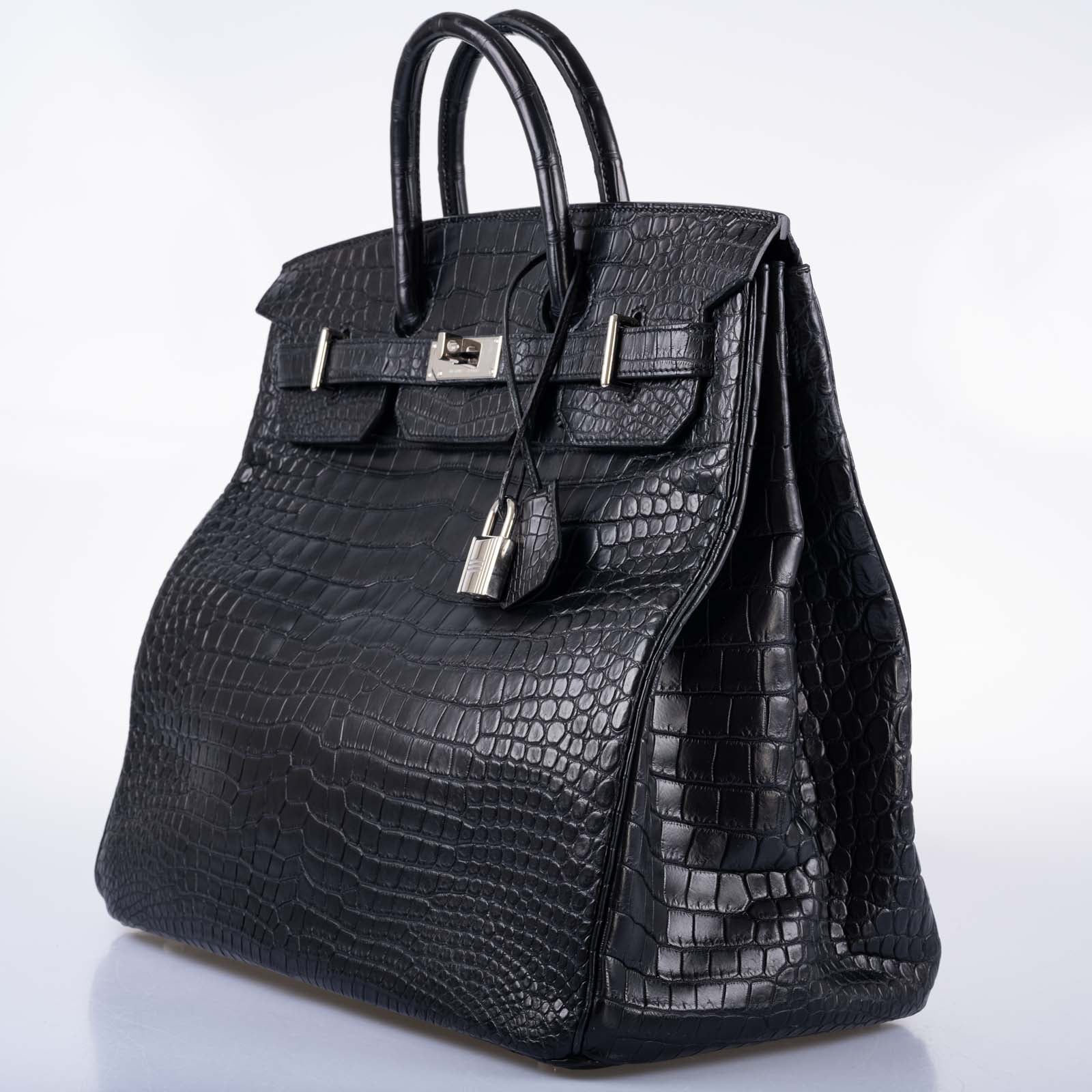 Hermès HAC Birkin 40 Black Matte Porosus Crocodile Palladium Hardware