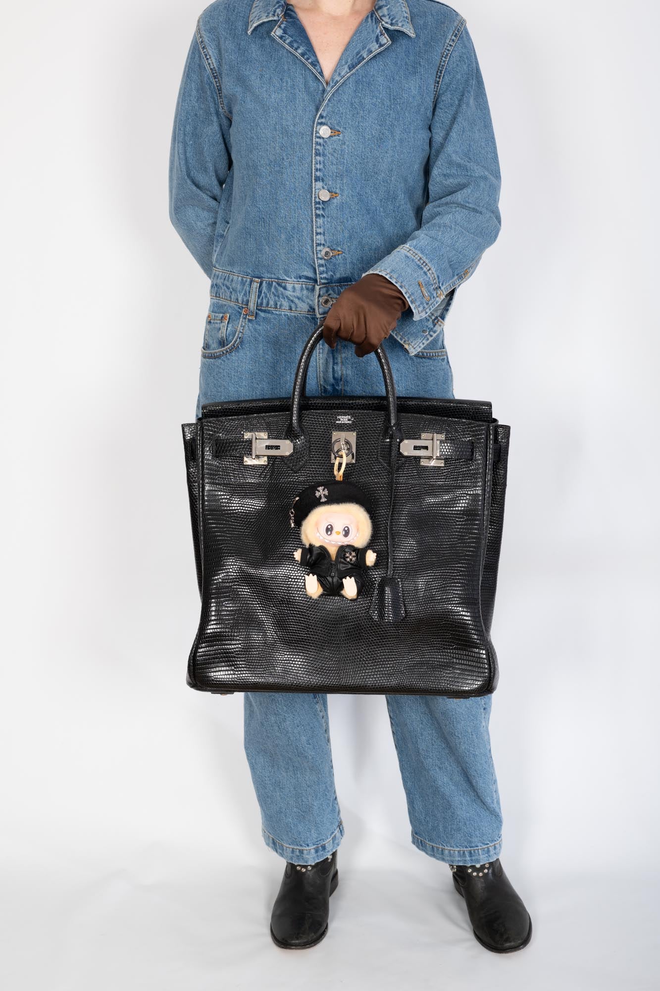 Hermès HAC Birkin 40 Black Shiny Lizard Palladium Hardware