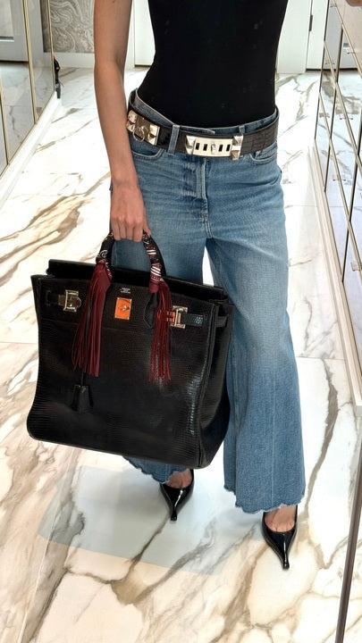 Hermès HAC Birkin 40 Black Shiny Lizard Palladium Hardware