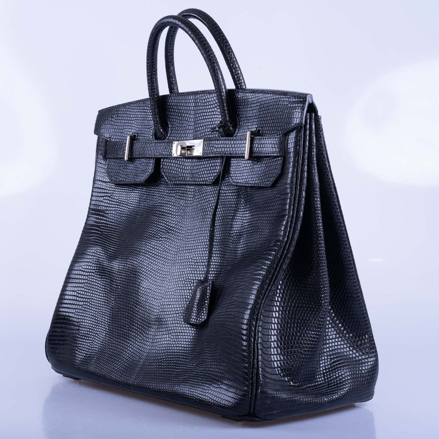 Hermès HAC Birkin 40 Black Shiny Lizard Palladium Hardware