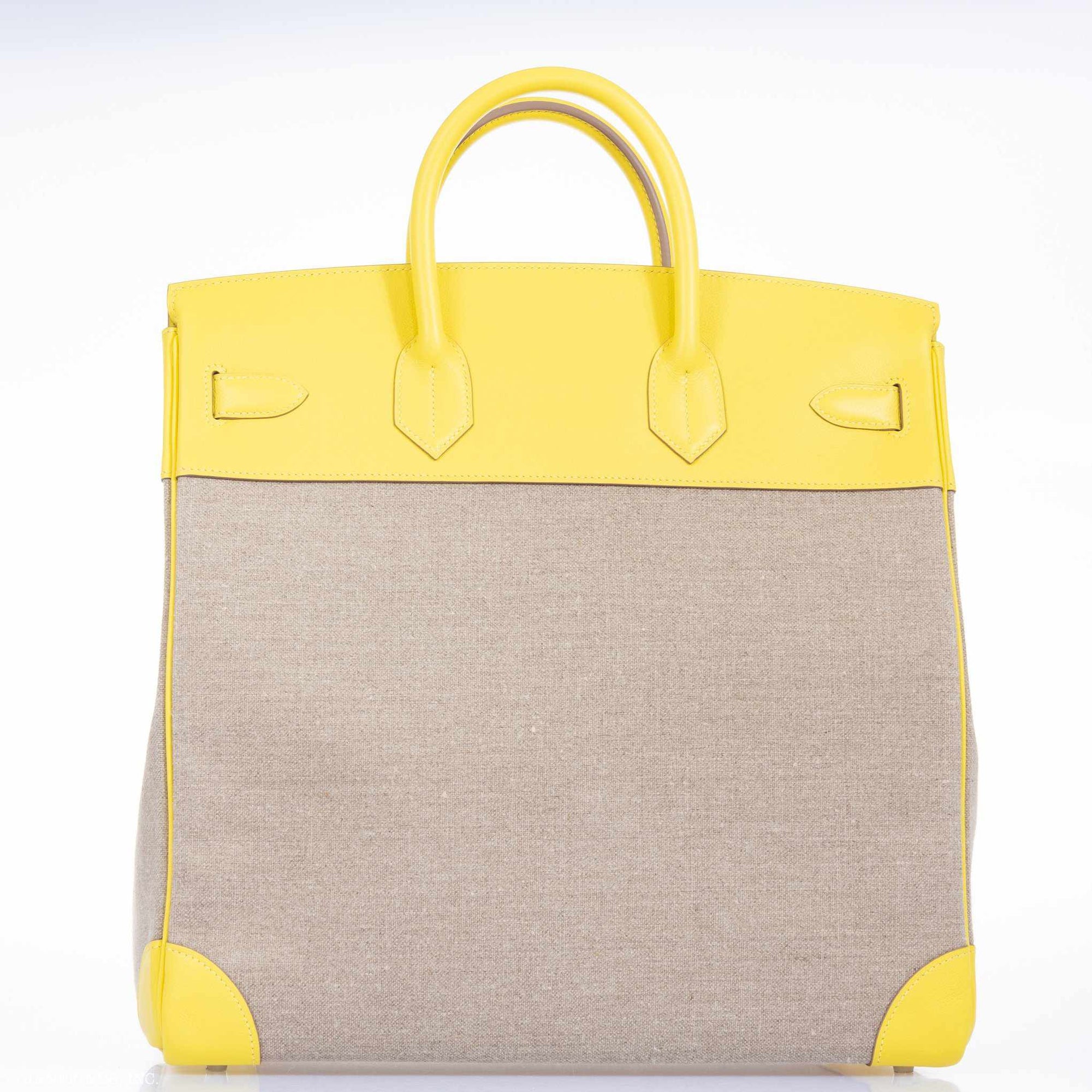 Hermès HAC Birkin 40 Lime Evercolor/Toile de Camp Palladium Hardware