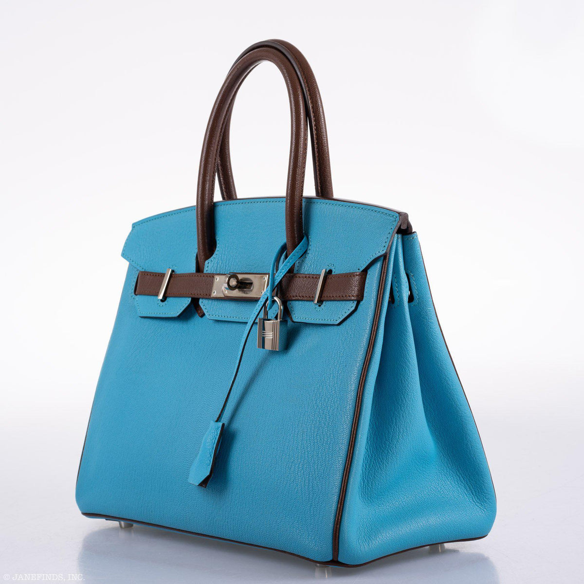 Hermès HSS Birkin 30 Bleu Aztec and Havane Chèvre Mysore Palladium Hardware, three-quarter view from the other side