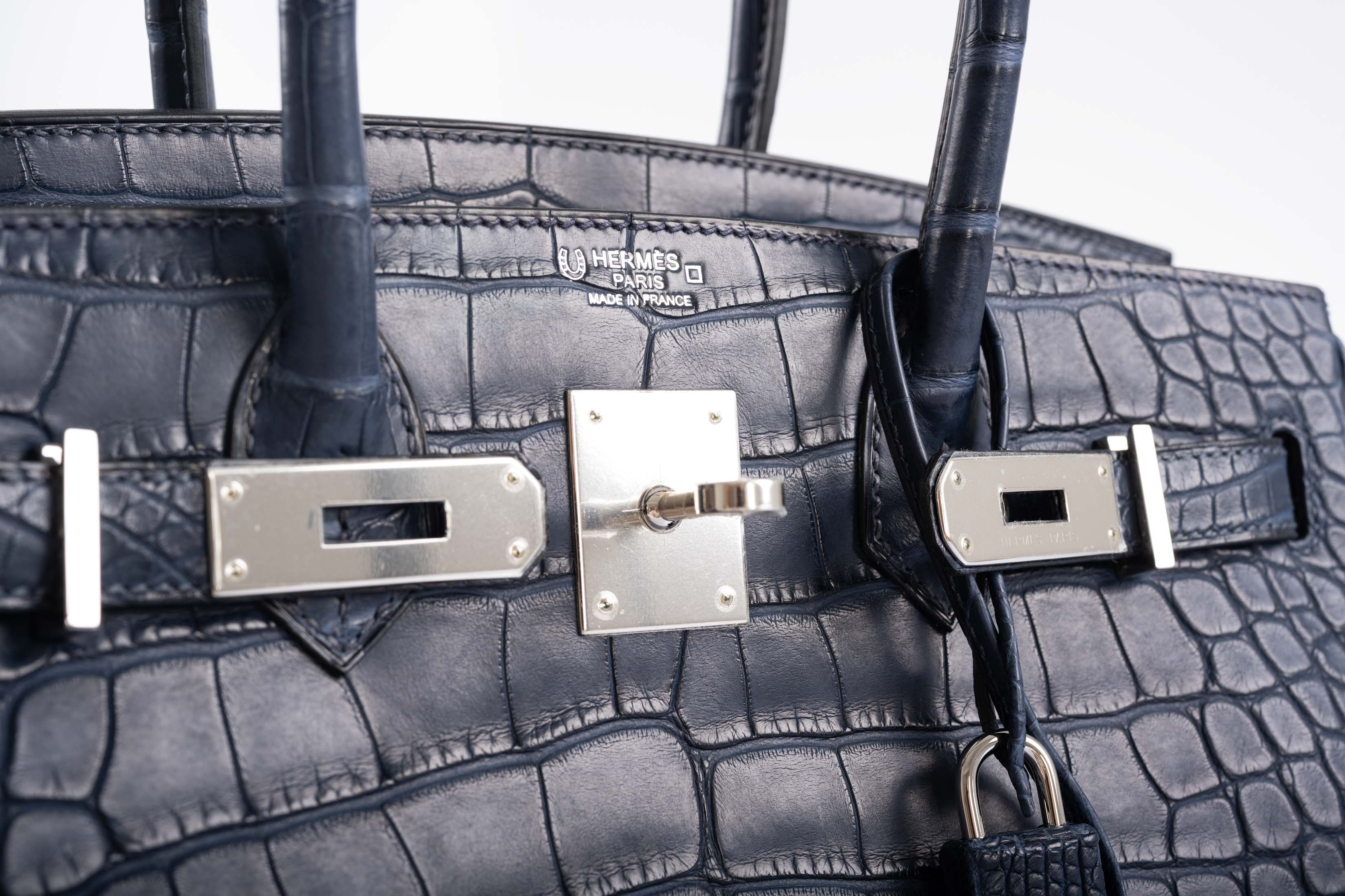 Hermès HSS Birkin 30 Blue Marine Matte Alligator & Cassis Interior with Palladium Hardware