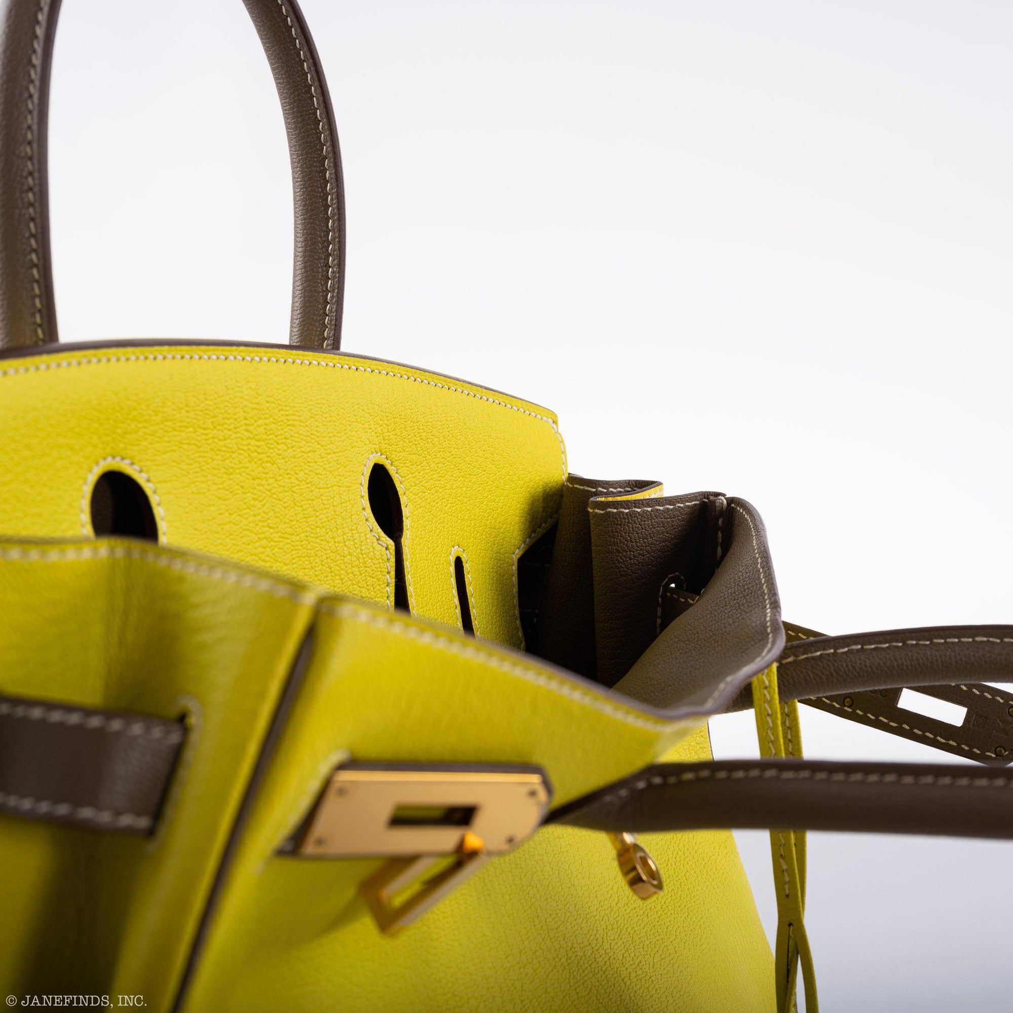 Hermès HSS Birkin 30 Lime and Etoupe Chevre Gold Hardware