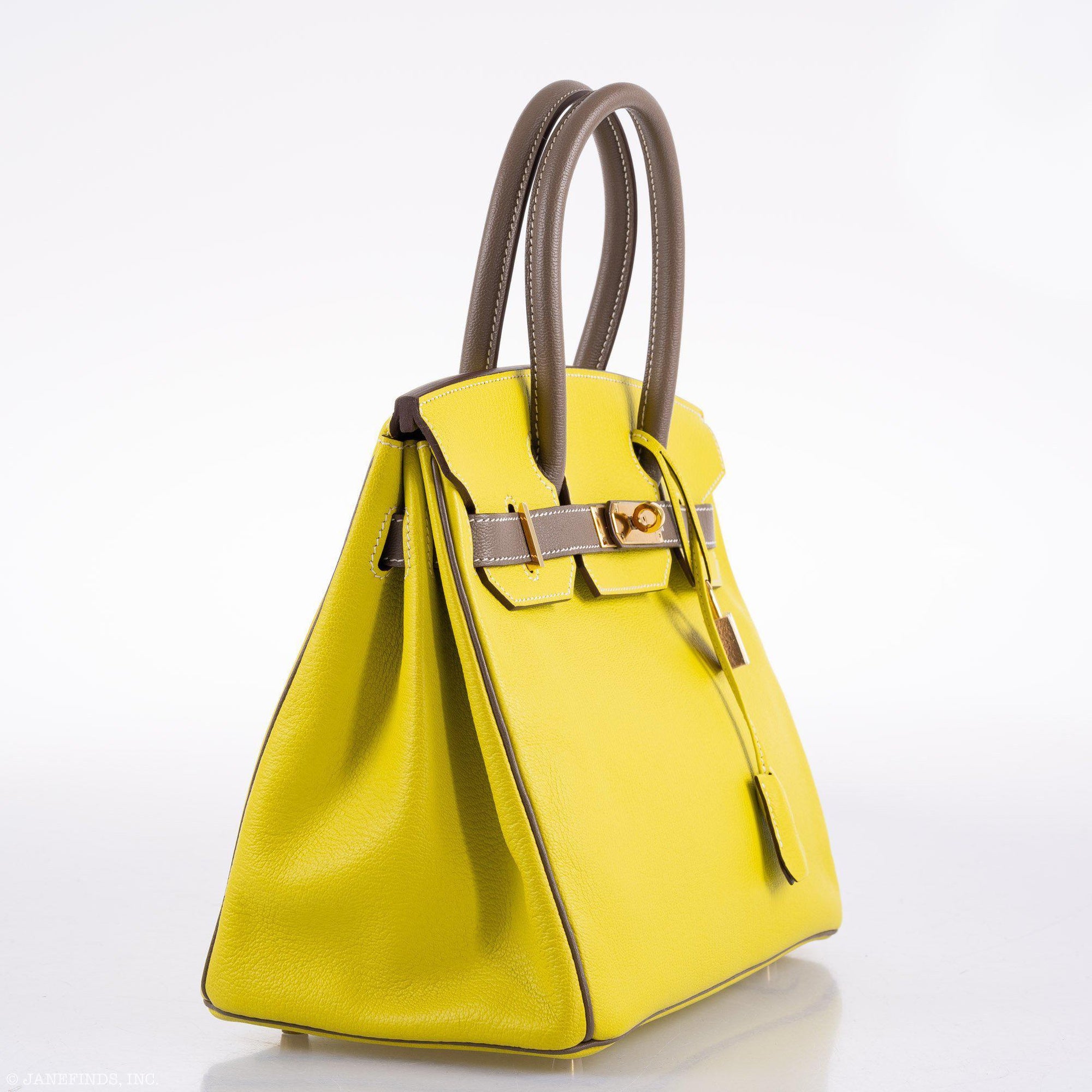 Hermès HSS Birkin 30 Lime and Etoupe Chevre Gold Hardware