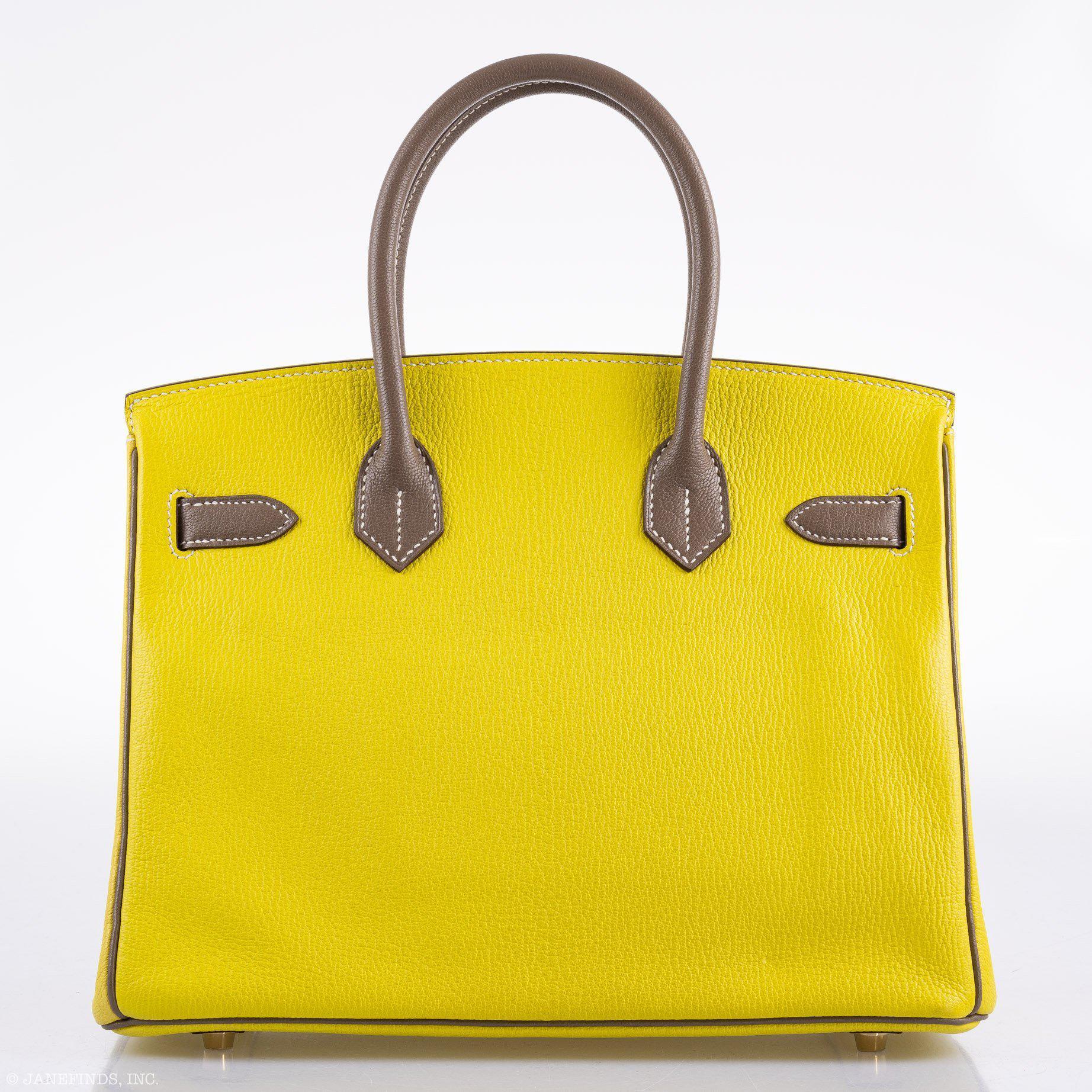 Hermès HSS Birkin 30 Lime and Etoupe Chevre Gold Hardware