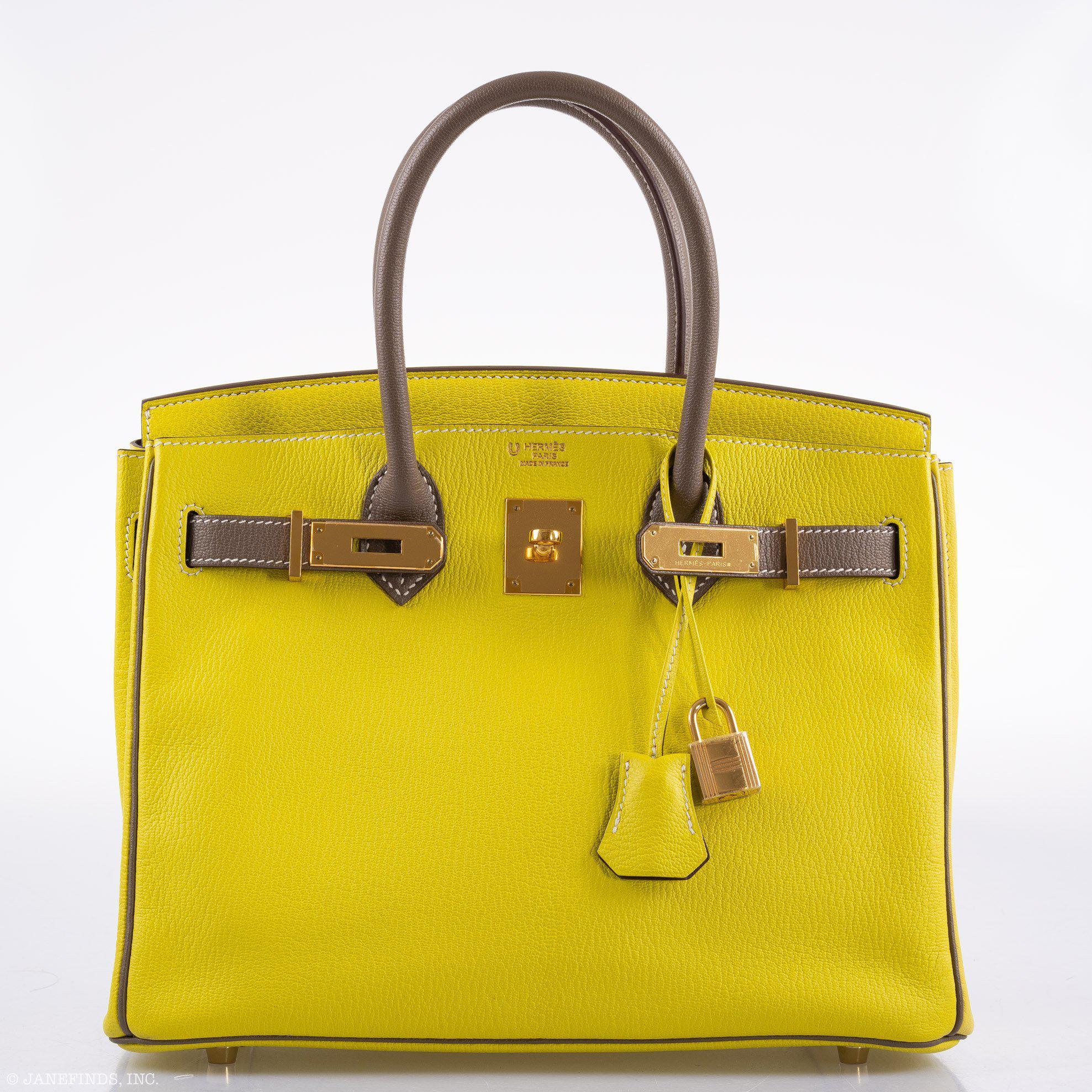 Hermès HSS Birkin 30 Lime and Etoupe Chevre Gold Hardware