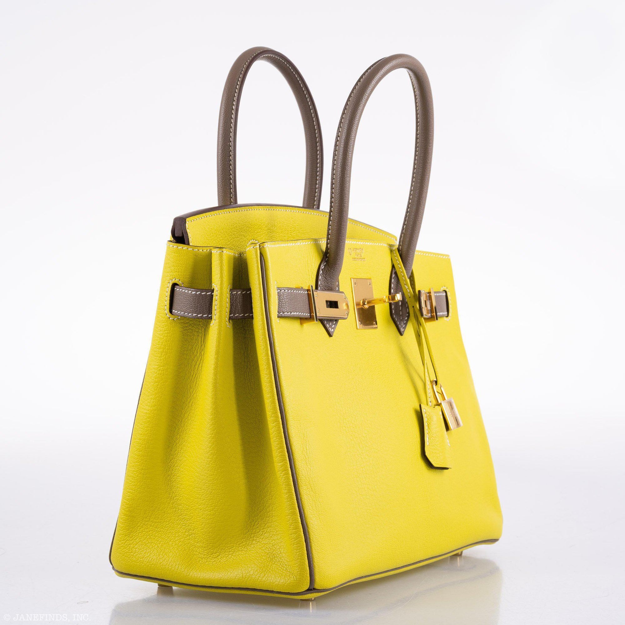 Hermès HSS Birkin 30 Lime and Etoupe Chevre Gold Hardware