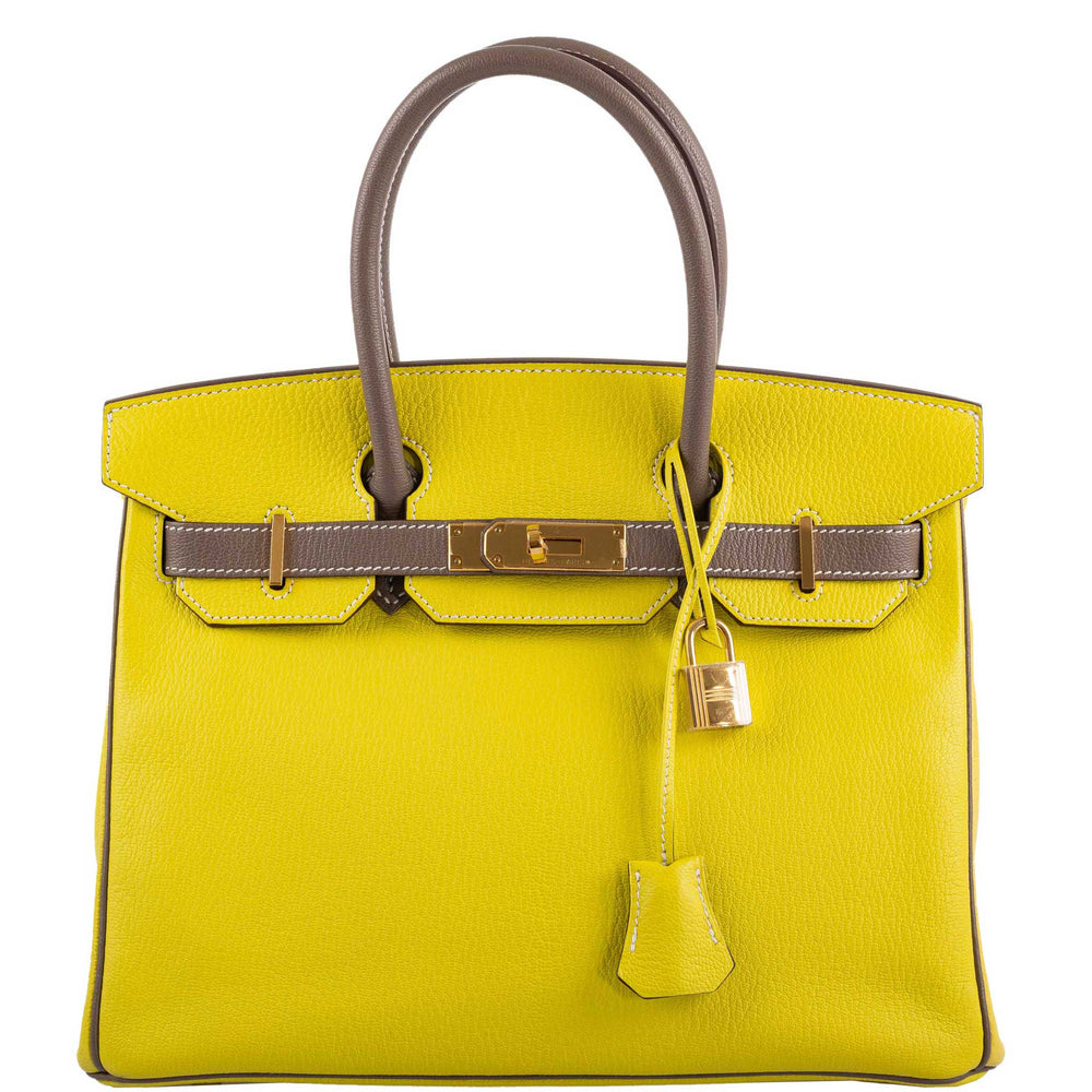 Hermès HSS Birkin 30 Lime and Etoupe Chevre Gold Hardware