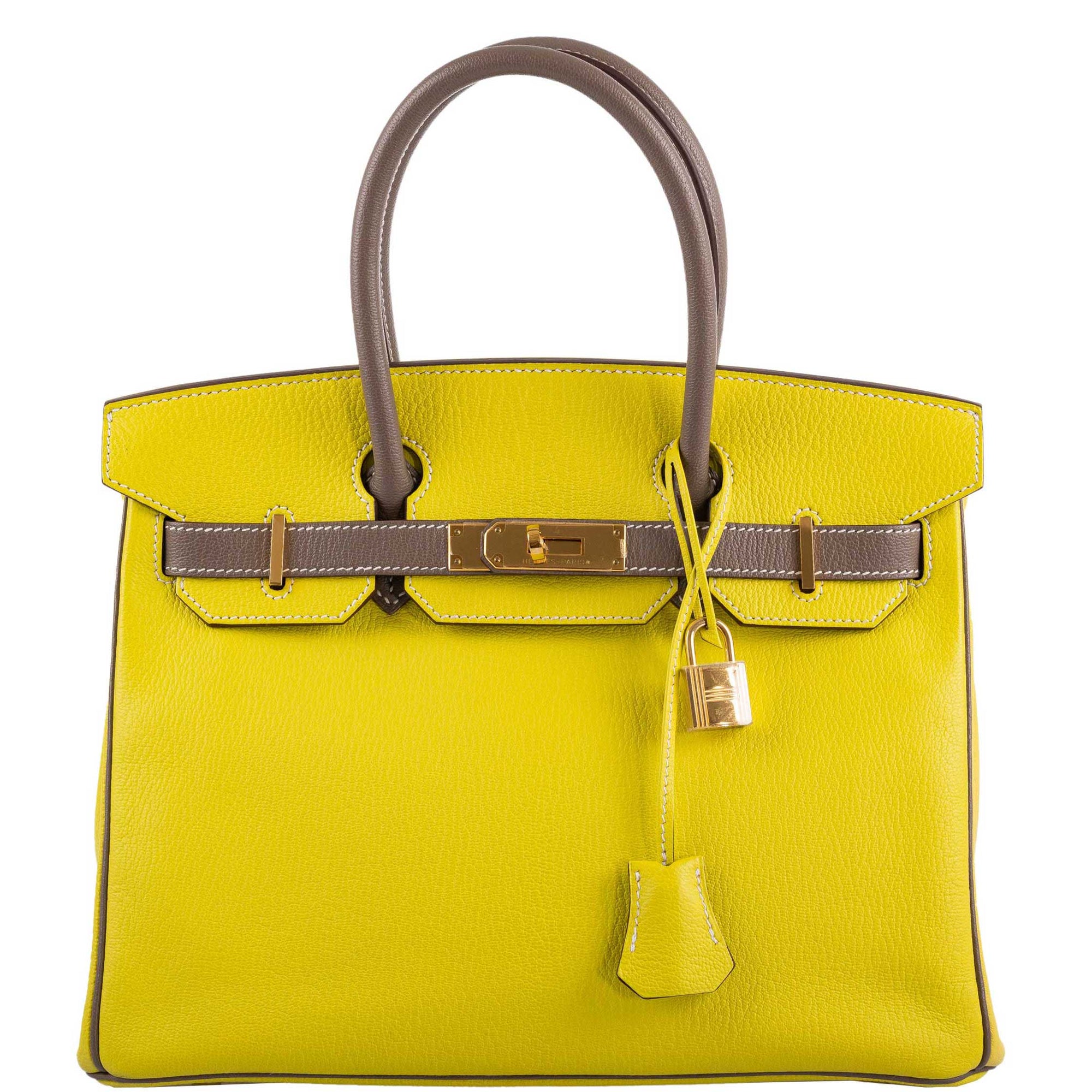 Hermès HSS Birkin 30 Lime and Etoupe Chevre Gold Hardware