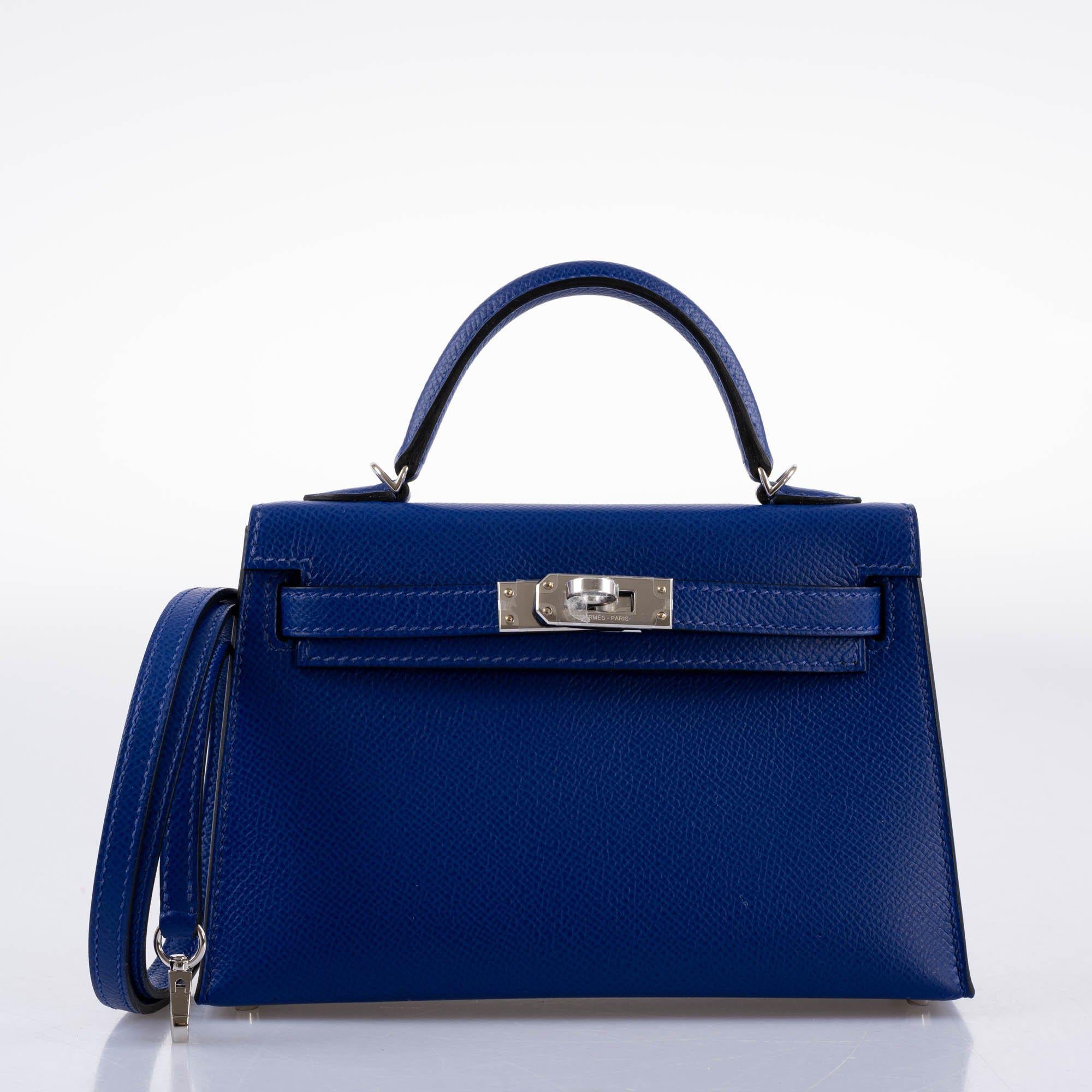 Hermès HSS Kelly 20 Mini II Sellier Blue Electric & Black Interior Epsom Palladium