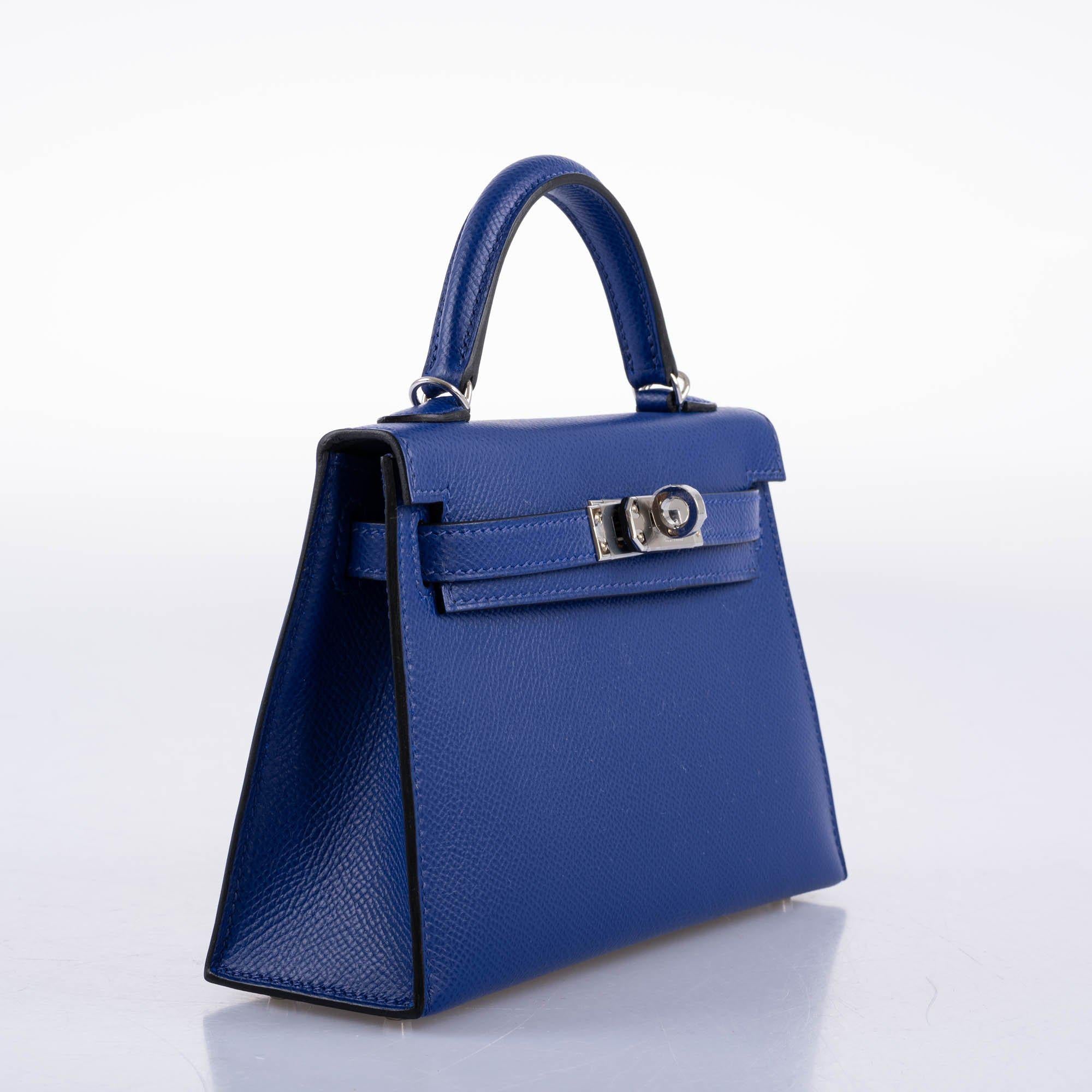 Hermès HSS Kelly 20 Mini II Sellier Blue Electric & Black Interior Epsom Palladium