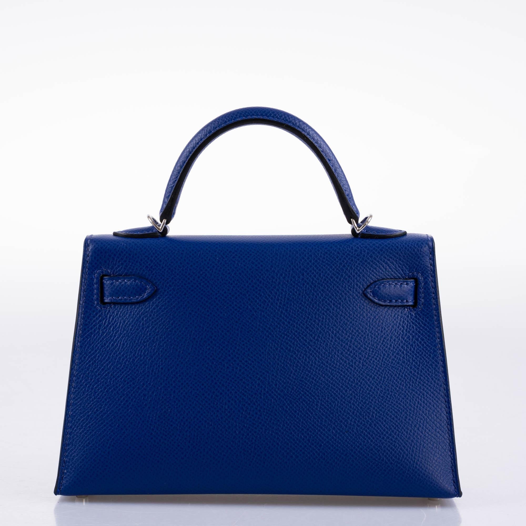 Hermès HSS Kelly 20 Mini II Sellier Blue Electric & Black Interior Epsom Palladium