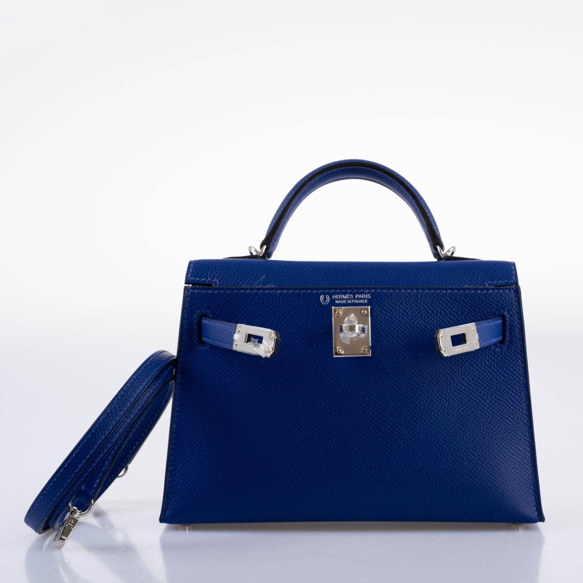 Hermès HSS Kelly 20 Mini II Sellier Blue Electric & Black Interior Epsom Palladium