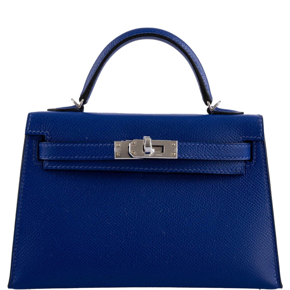 Hermès HSS Kelly 20 Mini II Sellier Blue Electric & Black Interior Epsom Palladium