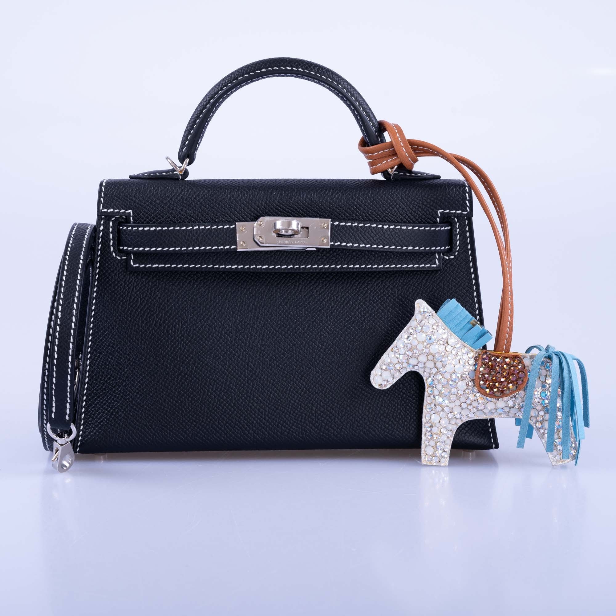 Hermès HSS Kelly Mini 20 Sellier Black Epsom, Gris Tourterelle Interior with White Stitching Palladium