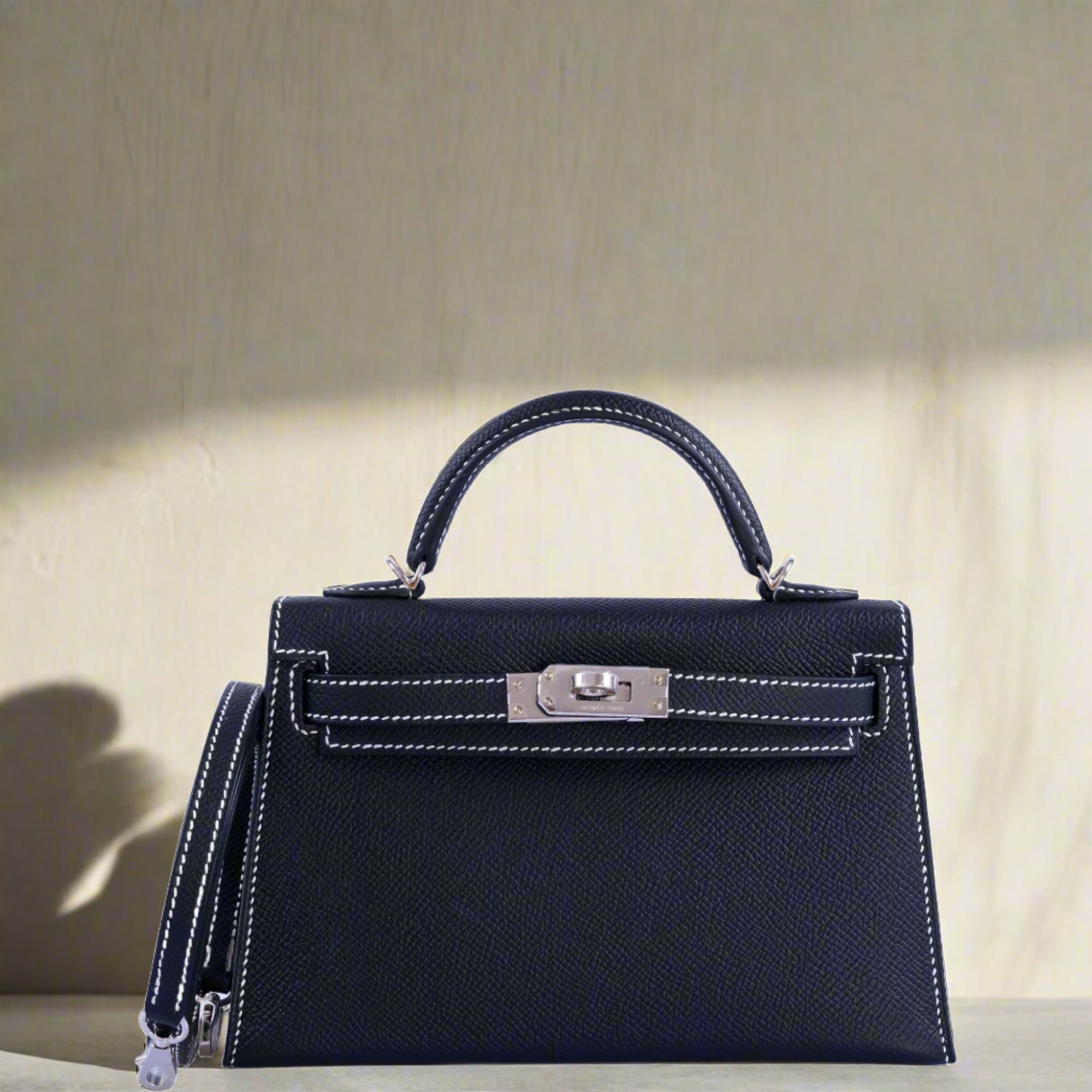 Hermès HSS Kelly Mini 20 Sellier Black Epsom, Gris Tourterelle Interior with White Stitching Palladium