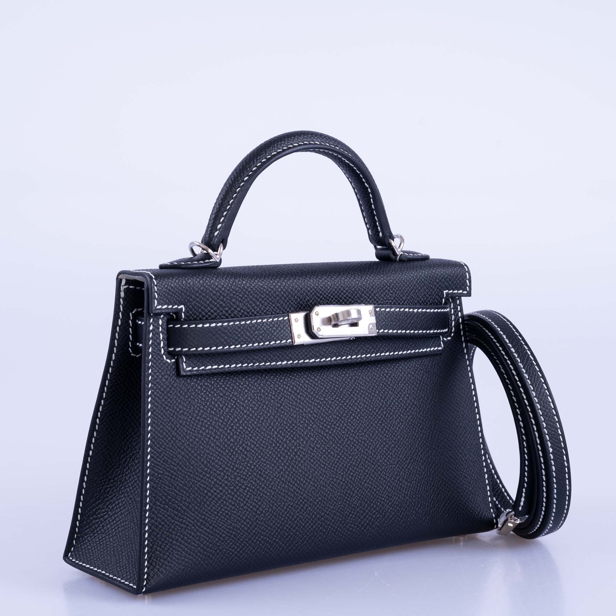 Hermès HSS Kelly Mini 20 Sellier Black Epsom, Gris Tourterelle Interior with White Stitching Palladium