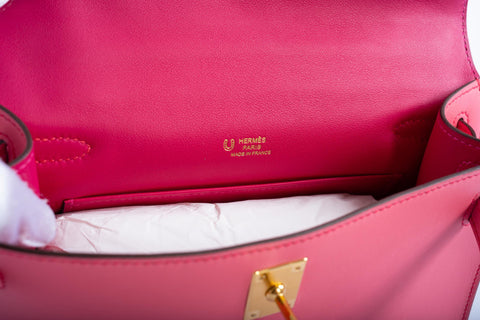 Hermès HSS Kelly Pochette Rose Azalee Swift and Rose Mexico Interior and Stitching with Gold Hardware
