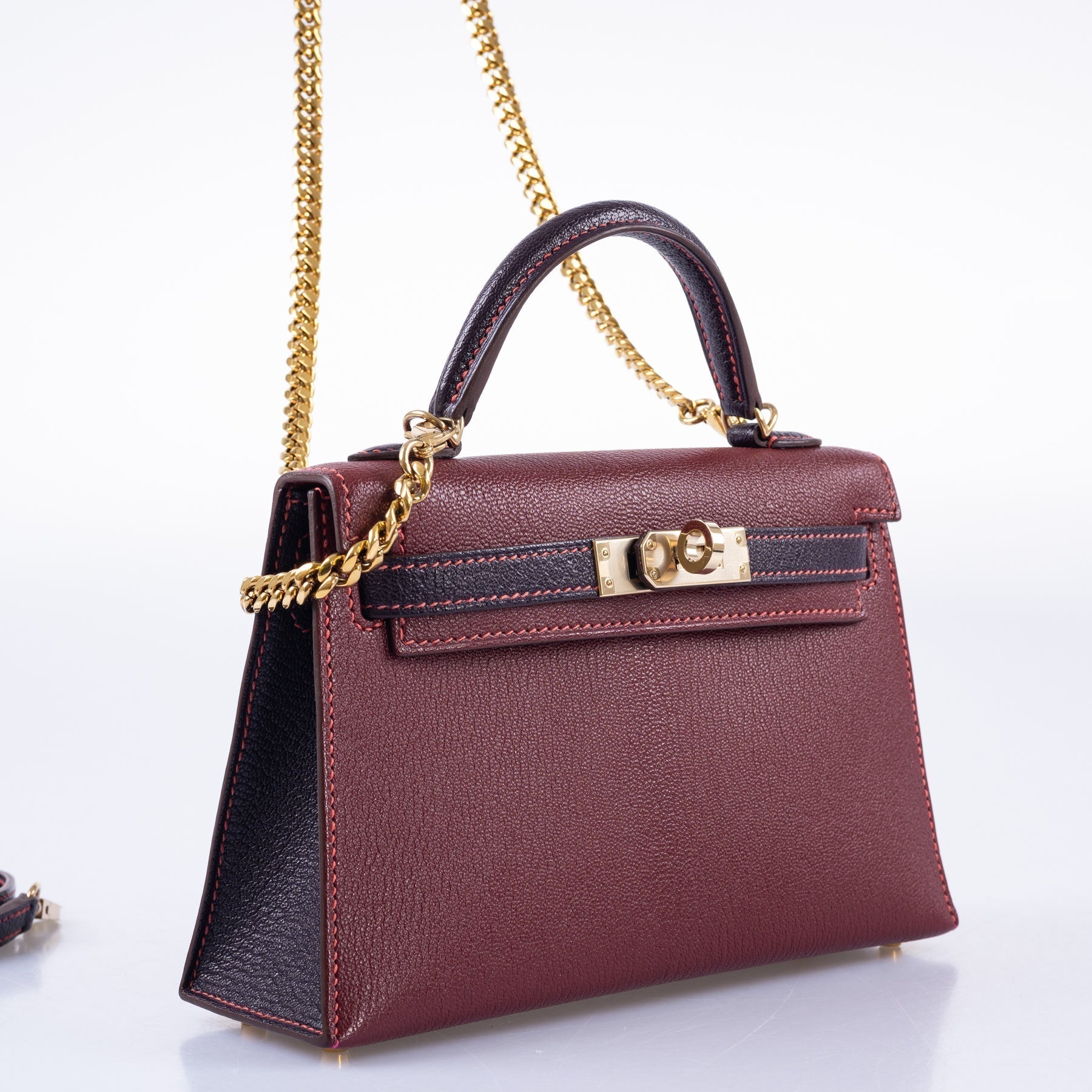 Hermès HSS Mini Kelly 20 Bordeaux and Raisin Chevre Gold Hardware