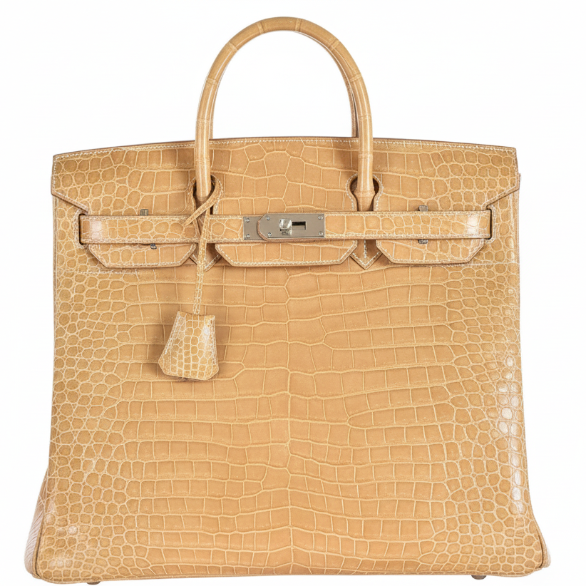 Hermès Haut à Courroies (HAC) 40 Poussière Shiny Porosus Crocodile Palladium Hardware