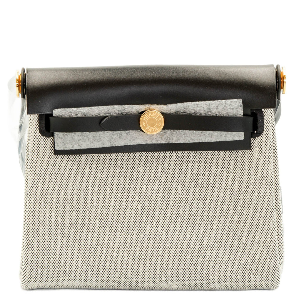 Hermès Herbag Zip 20 Mini Ecru-Noir and Noir H Canvas/Cowhide Gold Hardware