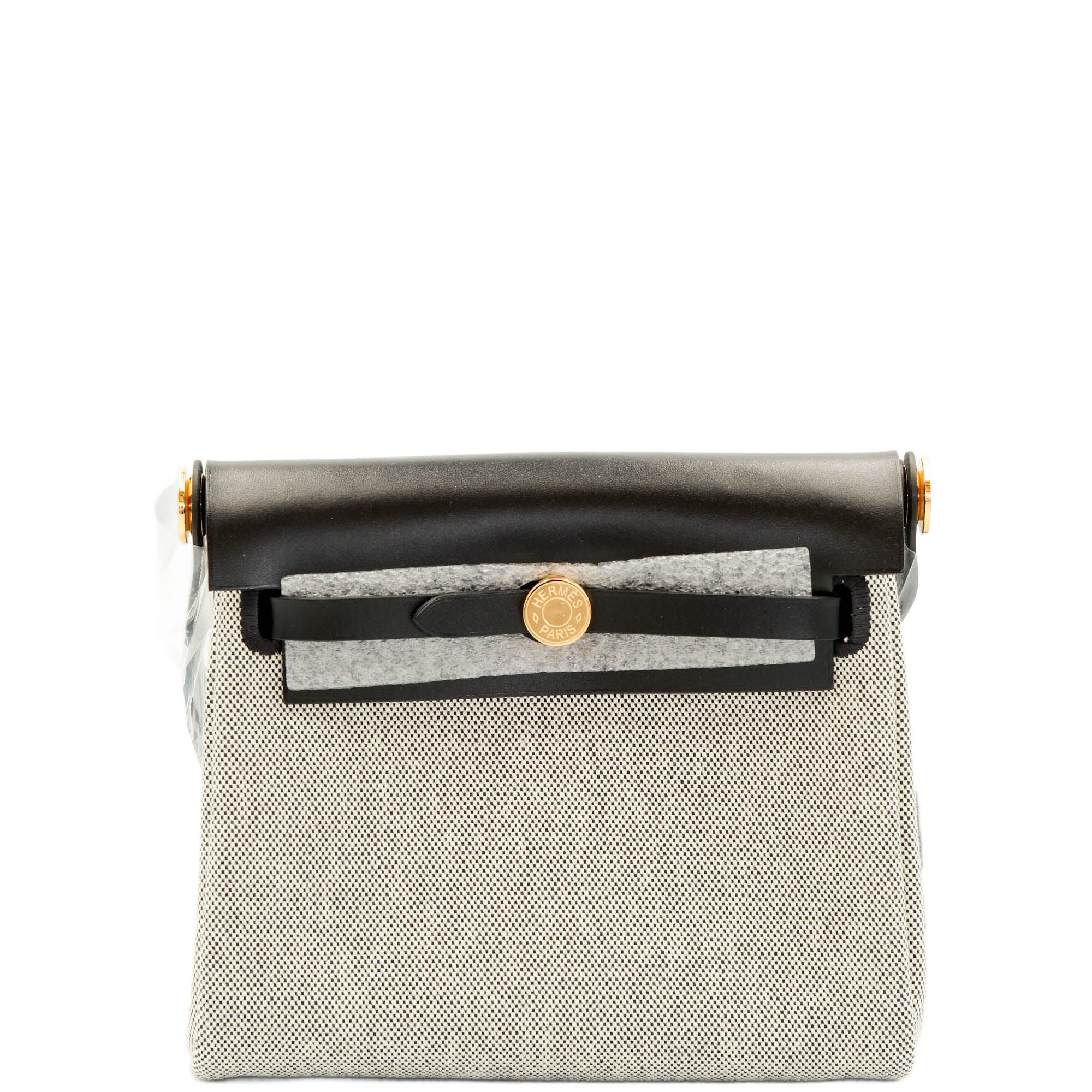 Hermès Herbag Zip 20 Mini Ecru-Noir and Noir H Canvas/Cowhide Gold Hardware