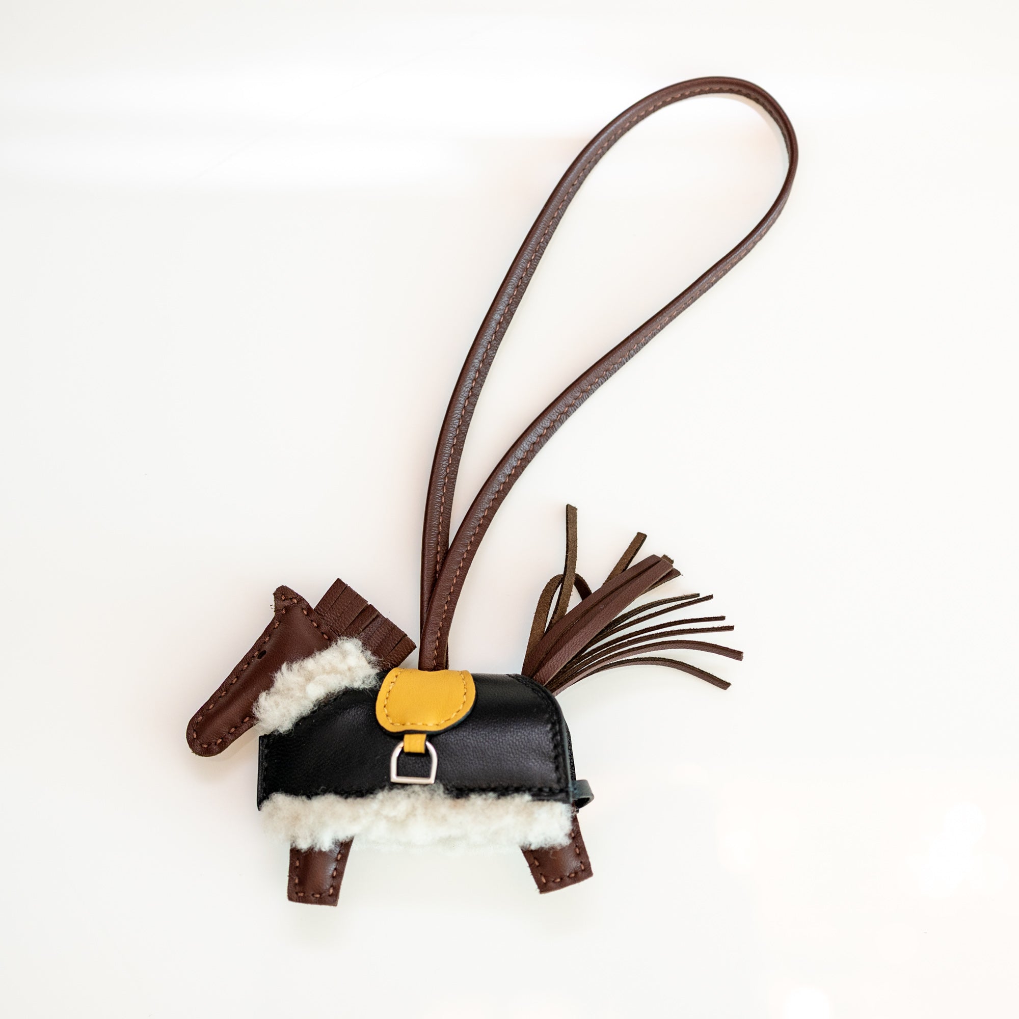 Hermès Horse Rodeo Plush PM Charm Terre/Sesame/Noir Lambskin Ecru Merino Wool Gold Hardware