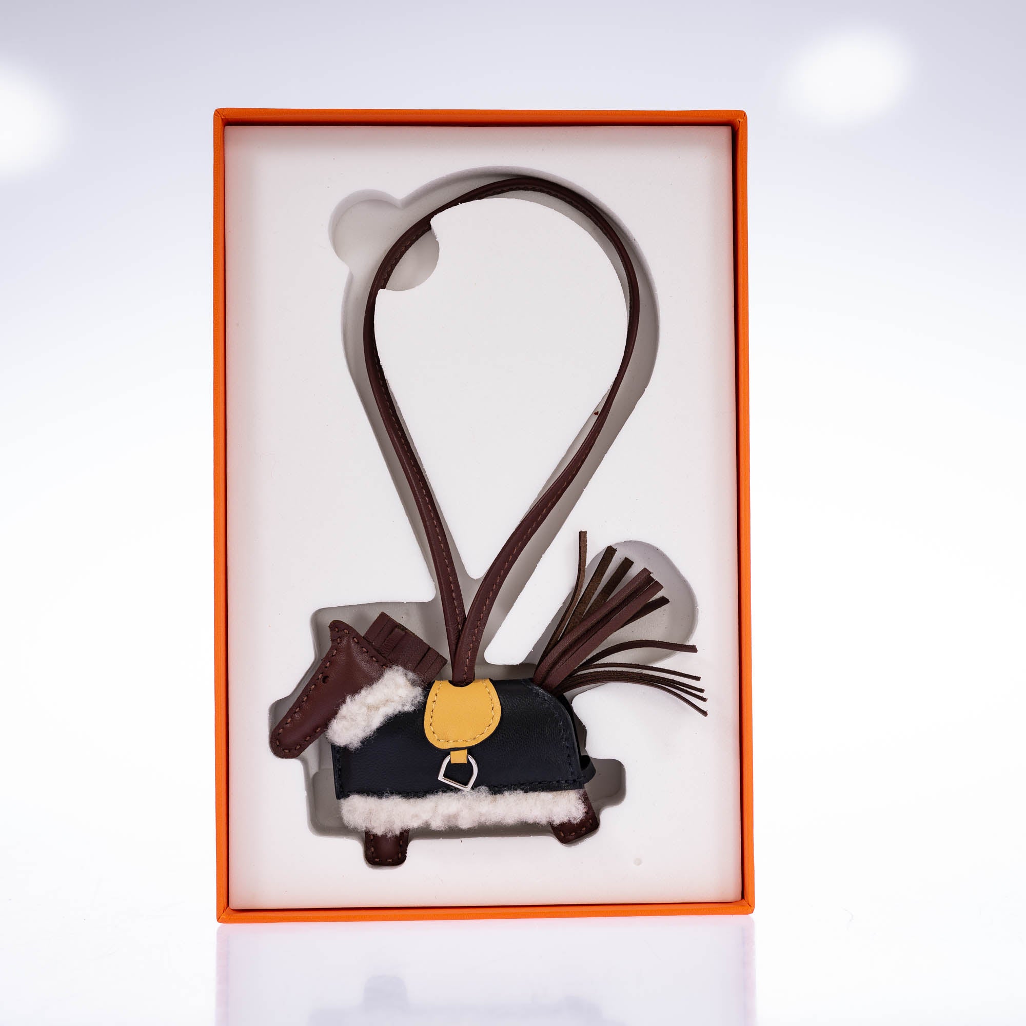 Hermès Horse Rodeo Plush PM Charm Terre/Sesame/Noir Lambskin Ecru Merino Wool Gold Hardware