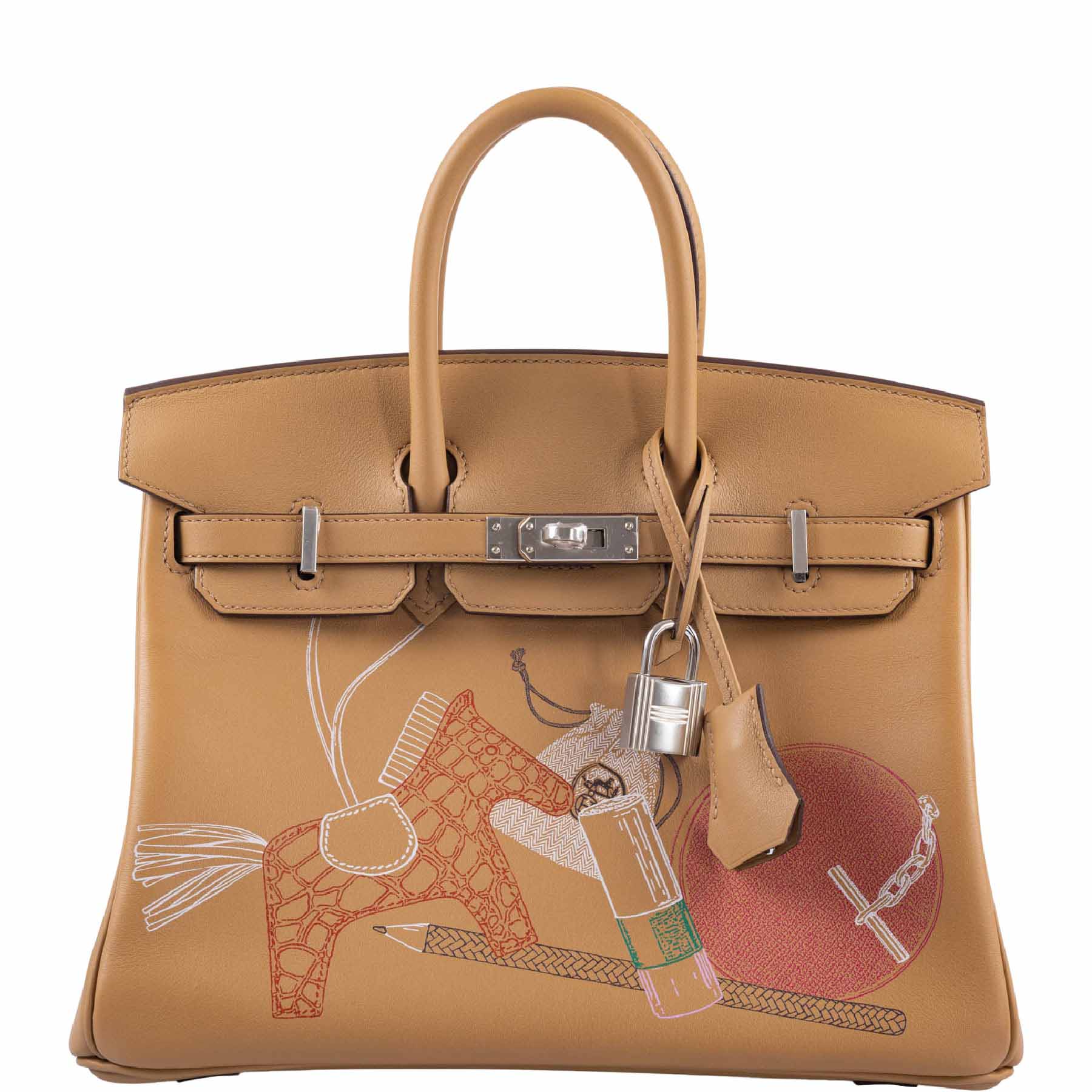 Hermes In and Out Birkin 25 Biscuit Printed Swift Palladium Hardware
